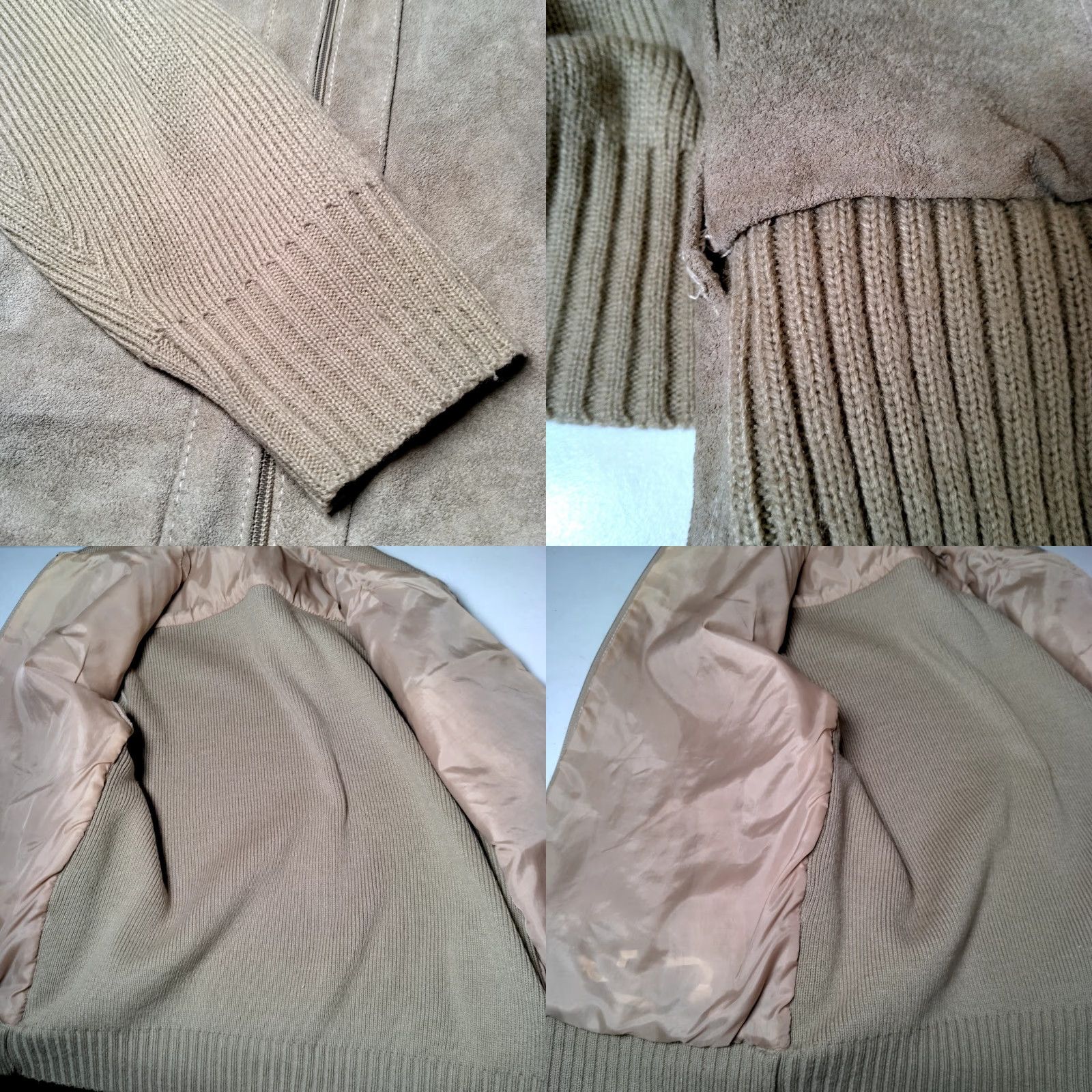 Vintage VINTAGE Carrington Sweater Jacket Men L Beige Leather Cowhide Knit Full Zip Size US L / EU 52-54 / 3 - 11 Thumbnail
