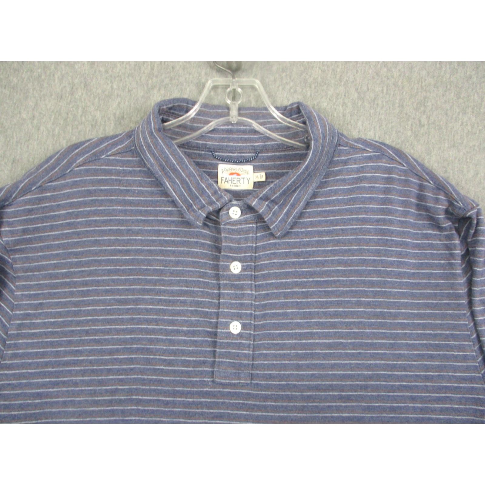 Faherty Faherty Shirt Mens XL Blue Stripe Long Sleeve Polo Pima Modal Blend Polo Shirt Blue Stripe XL Mens Size US XL / EU 56 / 4 - 2 Thumbnail