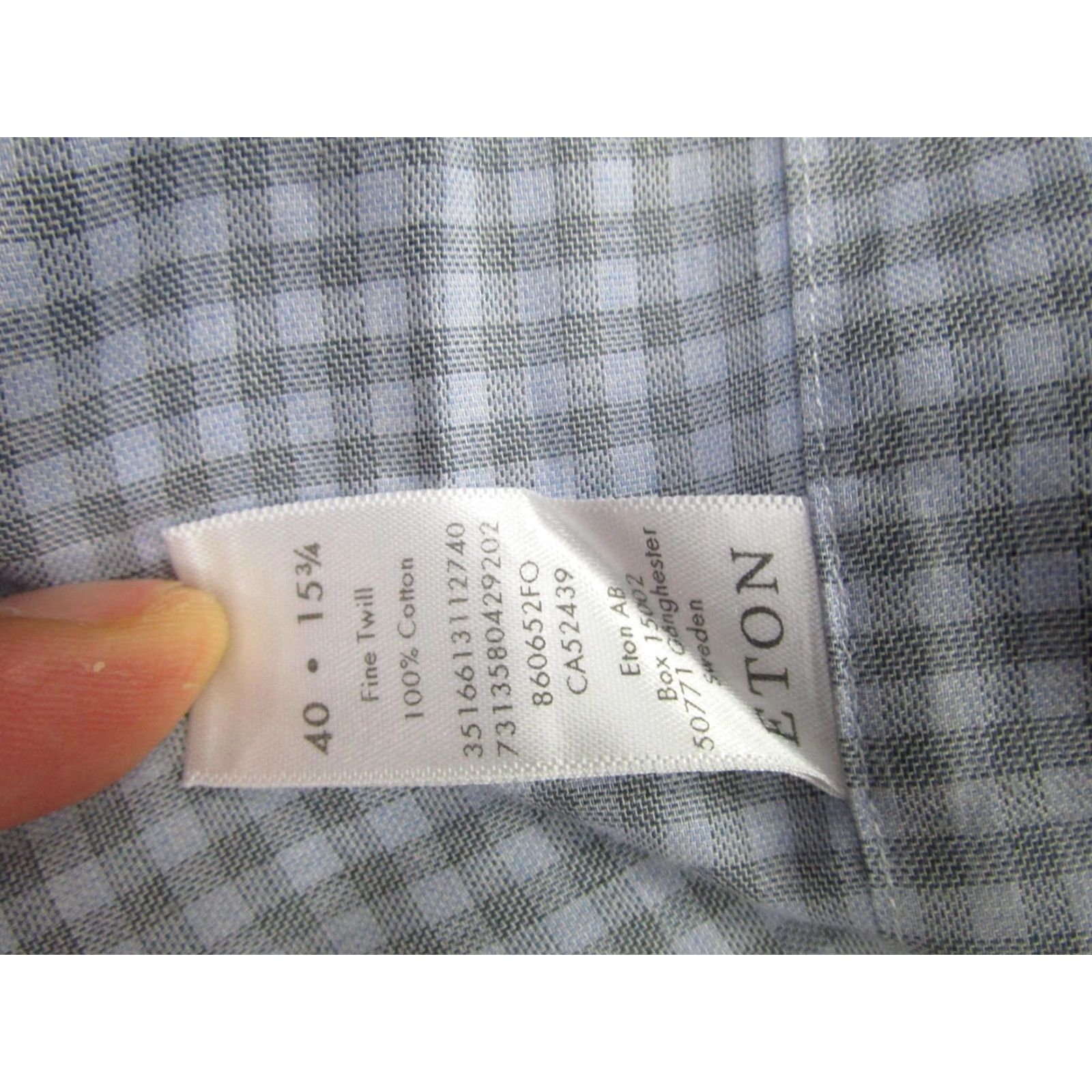 Eton ETON Dress Shirt Medium Gray Blue Check Cotton Contemporary Fit Long Sleeve Mens Size 40R - 6 Thumbnail