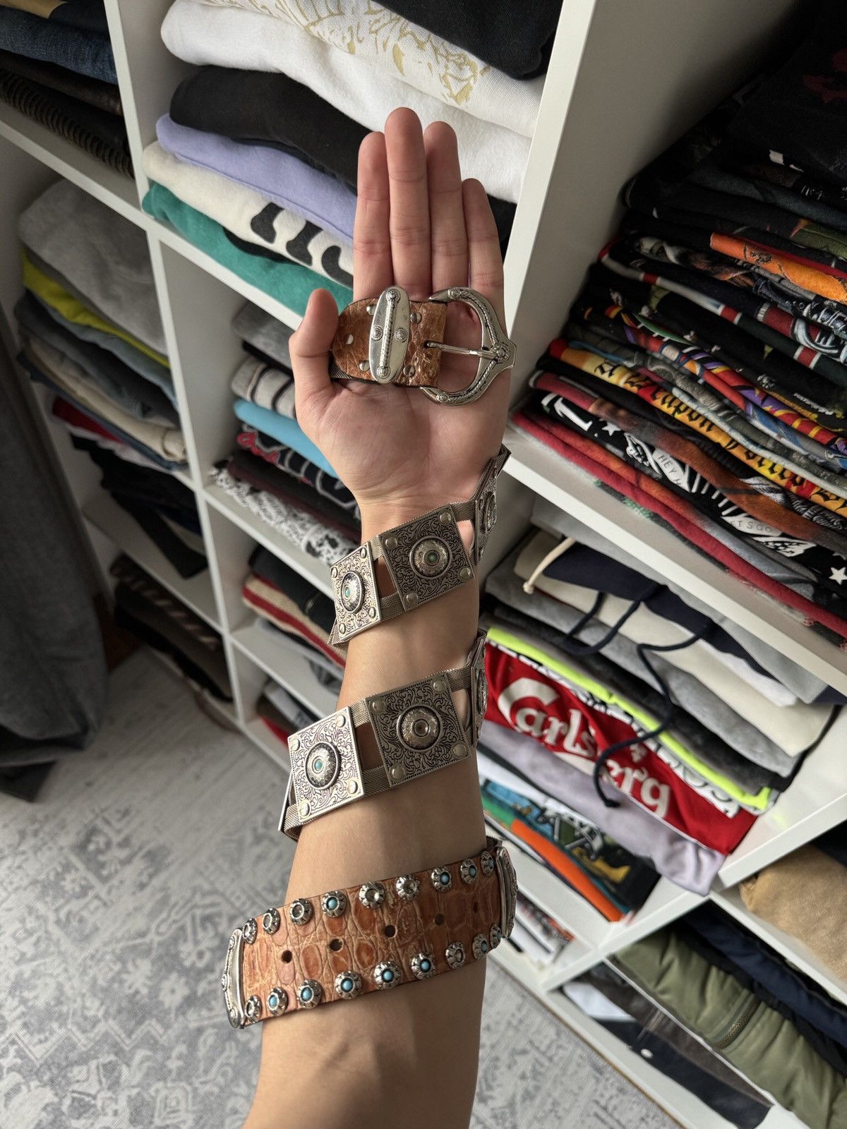Vintage Vintage Leather Avant Garde Belt Rhinestones Nanni Japanese Size ONE SIZE - 2 Thumbnail