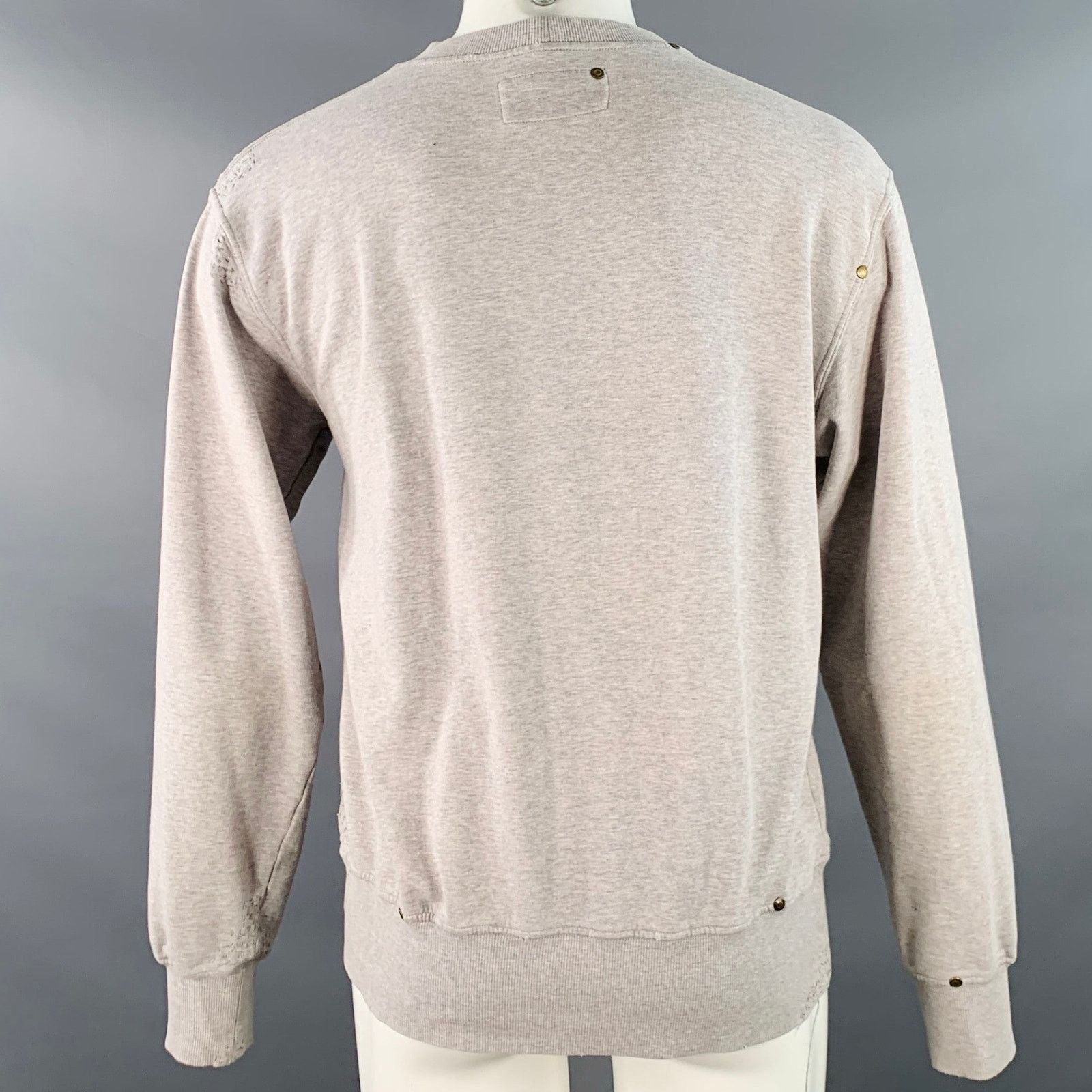 Yves Saint Laurent Size M Heather Grey Cotton Distressed Studded Sweatshirt Size US M / EU 48-50 / 2 - 5 Thumbnail