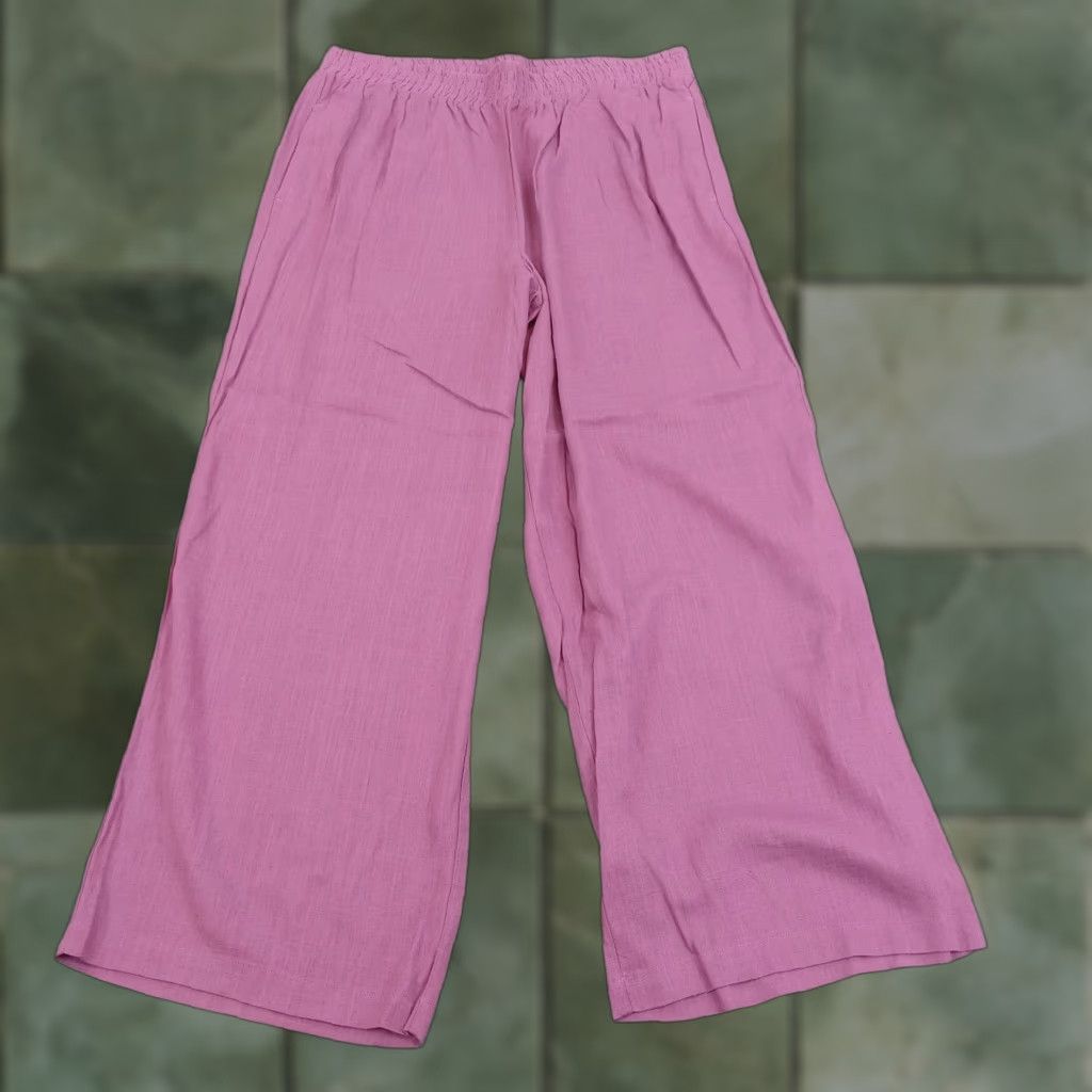 Vintage Eloquii Womens Pants Purple Linen Pull On Elastic Waist Straight Wide Leg Size 18 Size 36" / US 14 / IT 50 - 1 Thumbnail