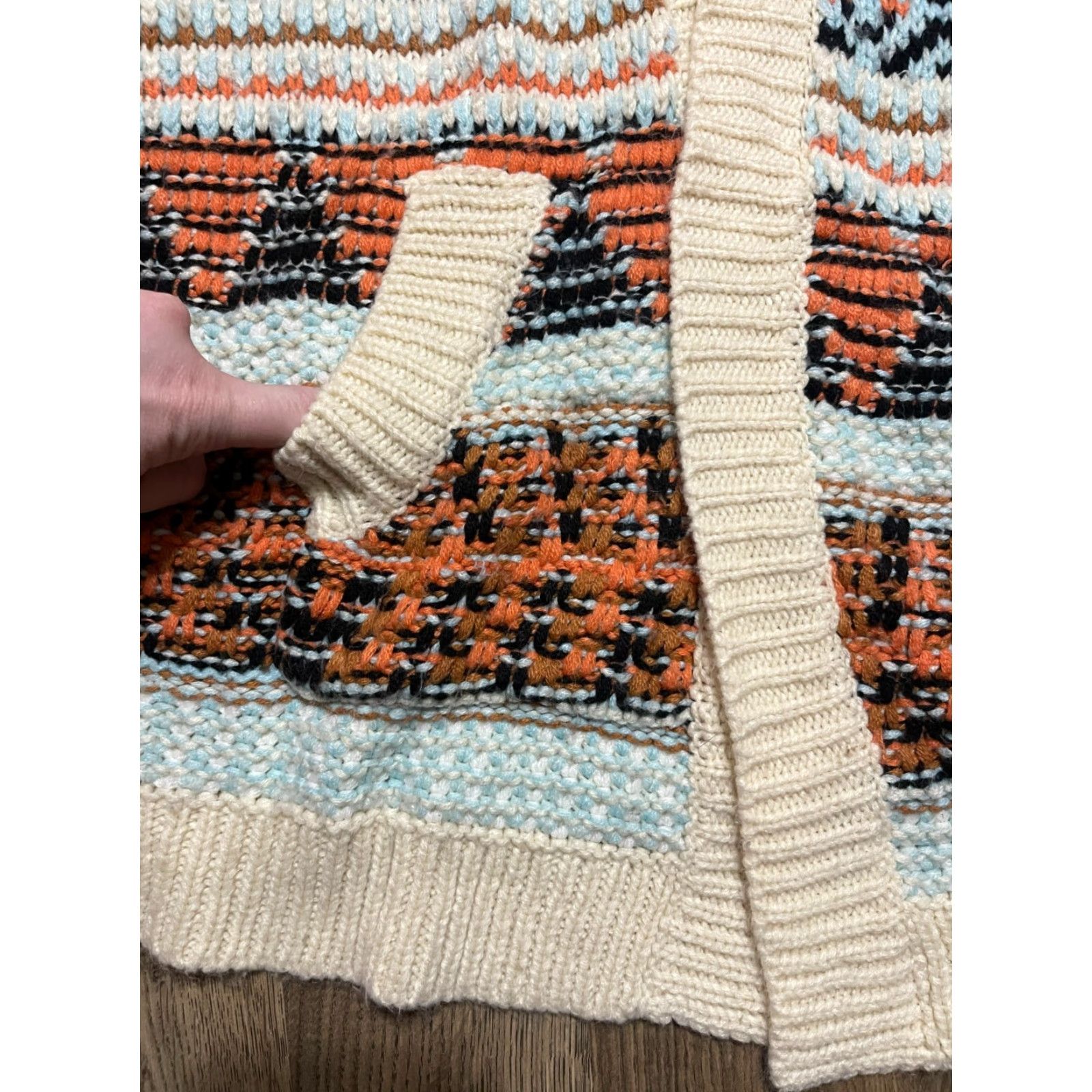 Vintage Tru Cloth Sweater Cardigan, Women's Size M, Ivory Cream Blue, Knit, Long Sleeve, Regular Fit, Solid Pattern, Fall Spring Summer, Women Size M / US 6-8 / IT 42-44 - 5 Thumbnail