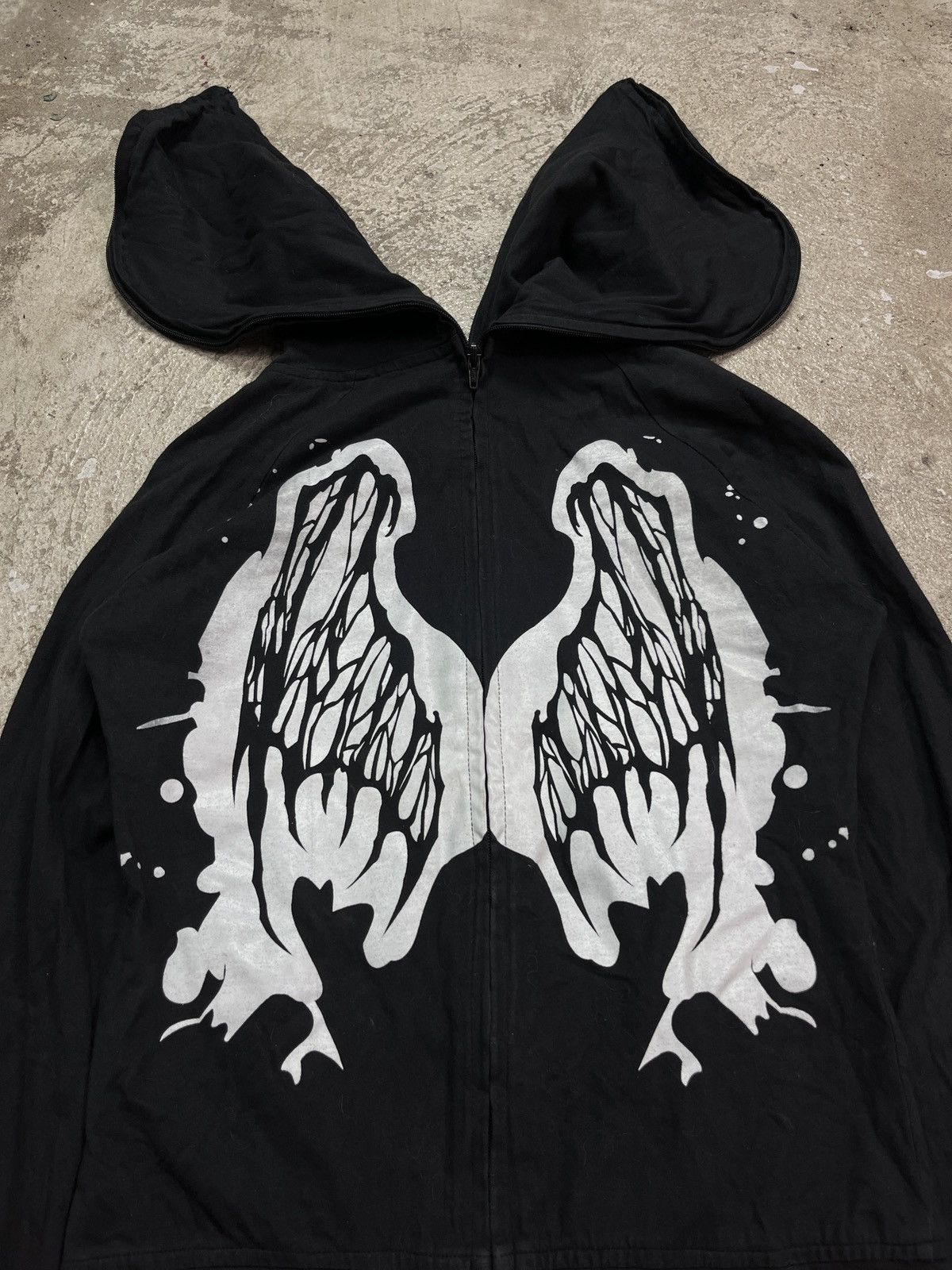 Vintage EVIL FAIRYS Y2K AVANTGARDE DOUBLE HOODED ZIP HOODIE - № 1299 Size M / US 6-8 / IT 42-44 - 4 Thumbnail