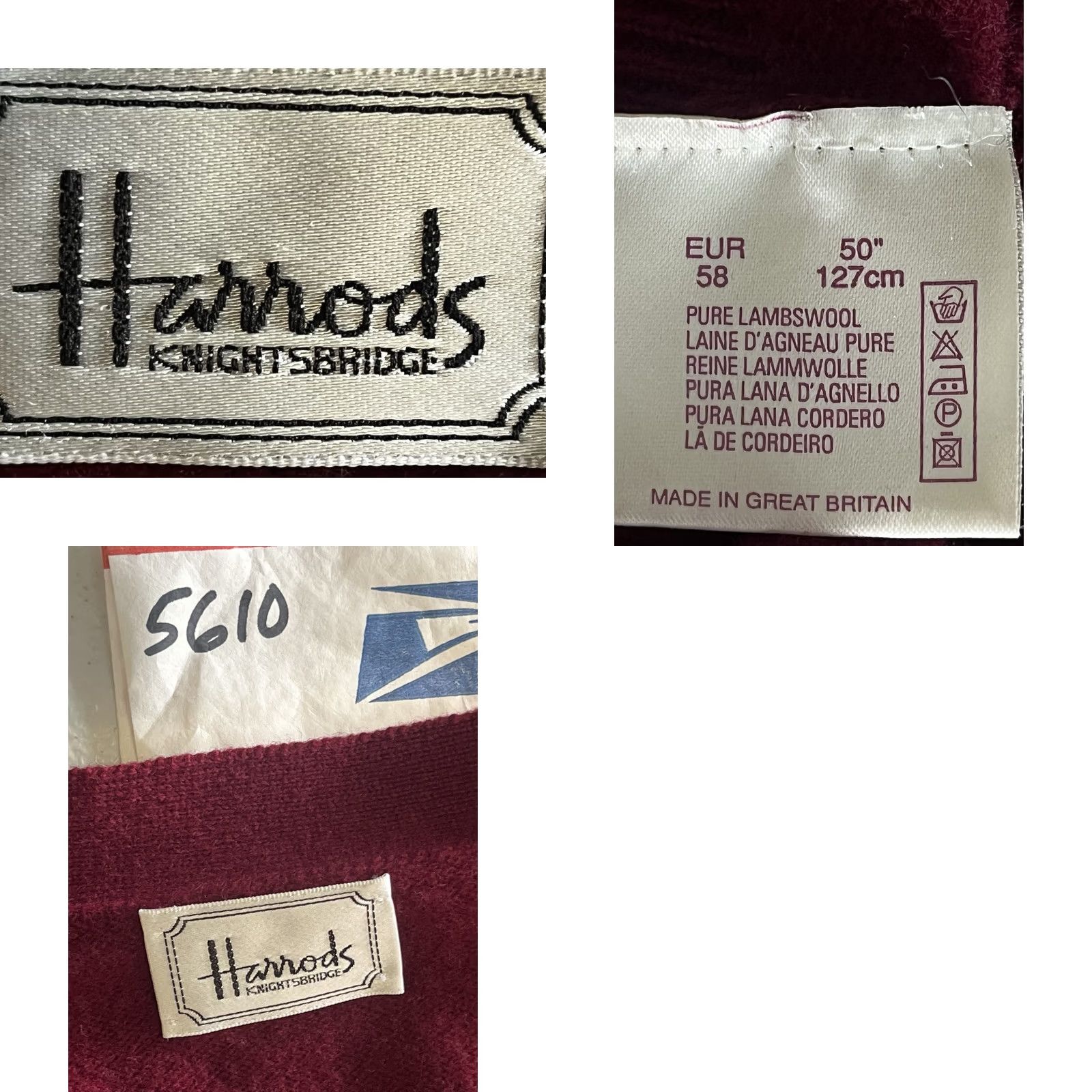 Harrods VINTAGE Harrods Mens Cardigan Burgundy Pure Lambs wool Sz 58 Size US XXL / EU 58 / 5 - 8 Thumbnail