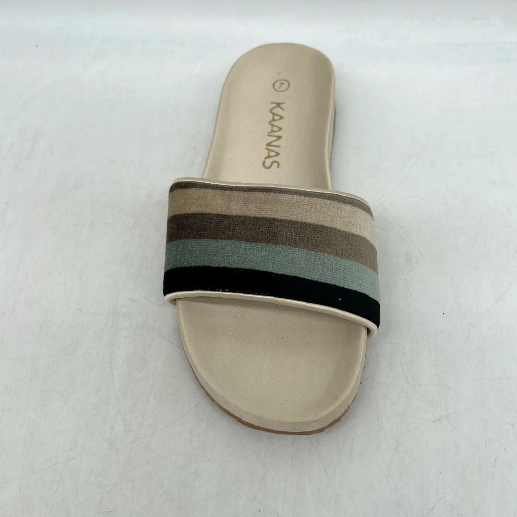 Vintage KAANAS Venice Womens Open Toe Slip On Striped Ivory Sandals - Size 7 - Leather Upper - Casual Slide Sandals - 100% Genuine US Seller Size US 7 / IT 37 - 2 Thumbnail