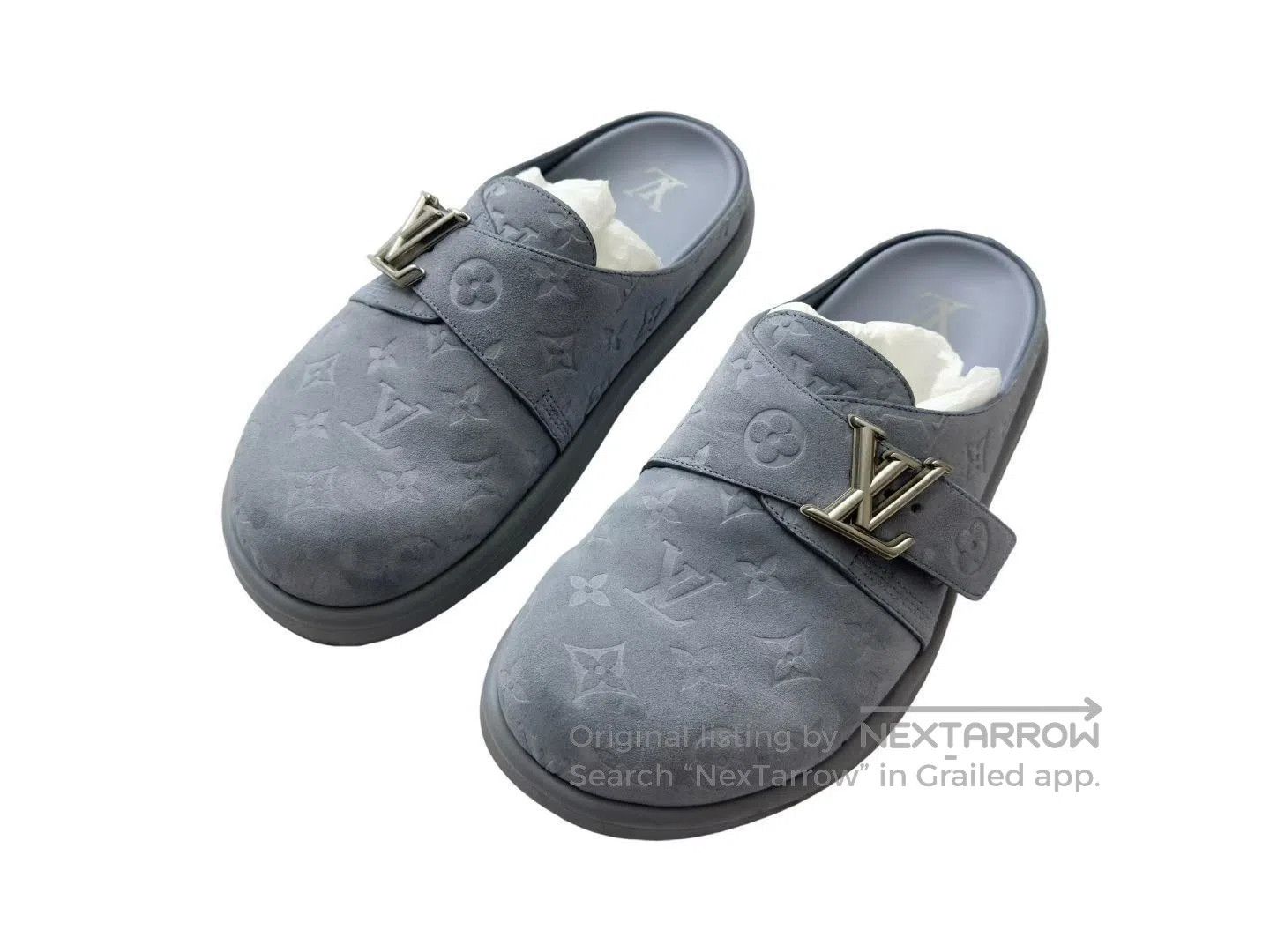 Louis Vuitton Louis Vuitton Blue Embossed Monogram Slippers. Size US 9 / EU 42 - 1 Thumbnail
