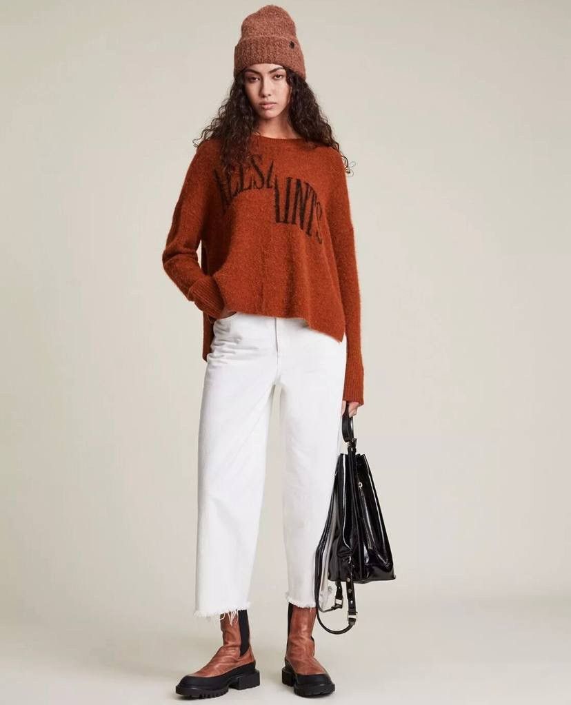 Allsaints × Vintage 🔥 Allsaints Alpaca Wool Blend Split Crew Logo Jumper Sweater Size XS / US 0-2 / IT 36-38 - 3 Thumbnail