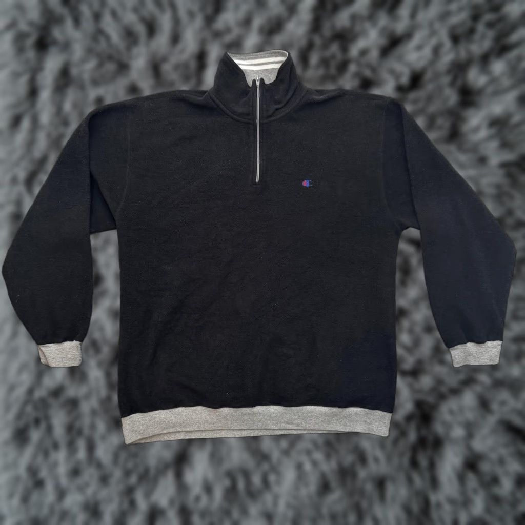 Champion Champion Sweater 2XL Black Gray Quarter Zip Fleece Athletic Casual Mens Size US XXL / EU 58 / 5 - 1 Thumbnail