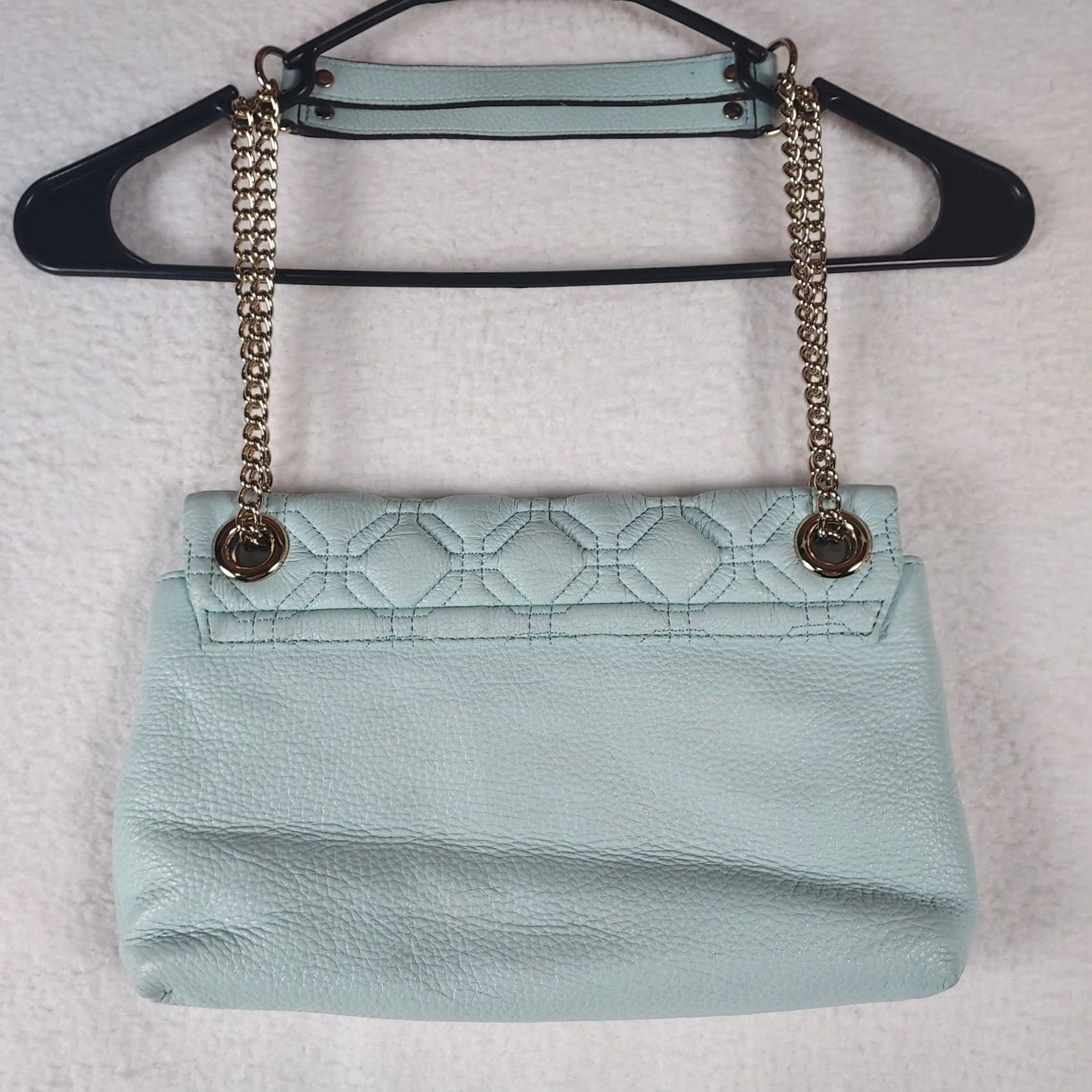 Vintage kate spade new york Quilted Pebbled Leather Turnlock Shoulder Bag Blue Gold Chain Women Size ONE SIZE - 5 Thumbnail
