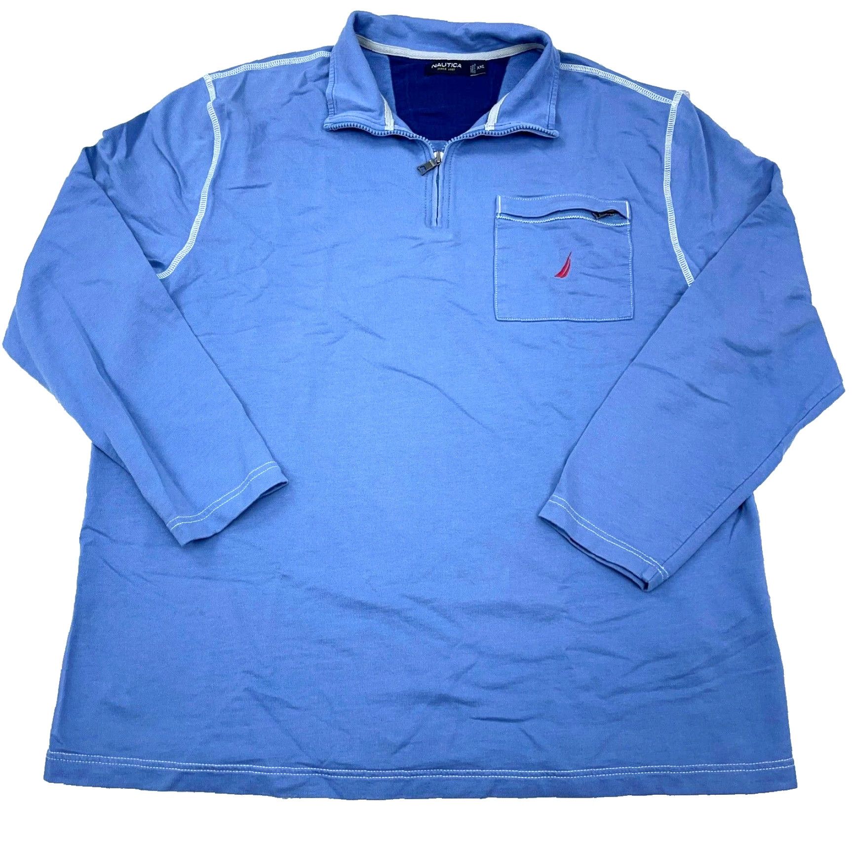 Nautica Nautica Sweater Men 2XL Blue Pullover 1/4 Zip Mock Neck Lightweight Knit Zipper Logo Pocket Casual Golf Walking Vintage? Size US XXL / EU 58 / 5 - 2 Thumbnail