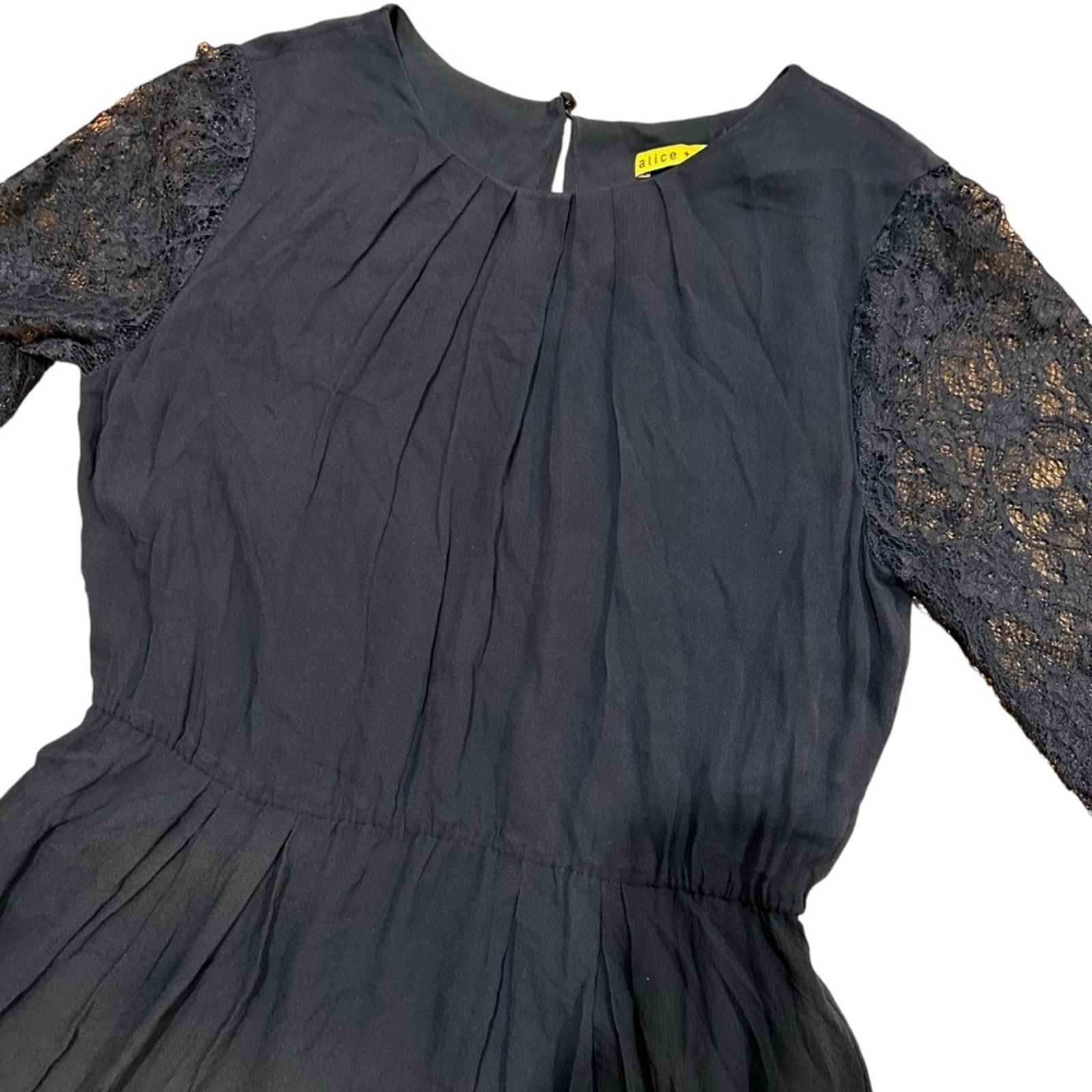 Alice + Olivia Alice & Olivia Conan Silk Lace Sleeve Dress - Size M - Black Size M / US 6-8 / IT 42-44 - 5 Thumbnail