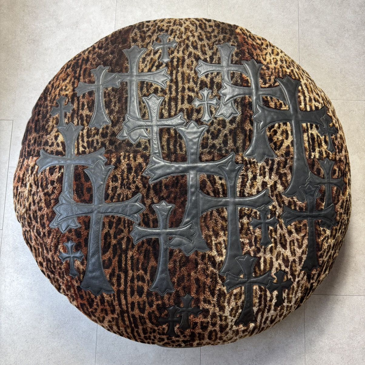 Pre-owned Chrome Hearts Large Leopard Cemetry Cross Bean Bag Cushion In Black