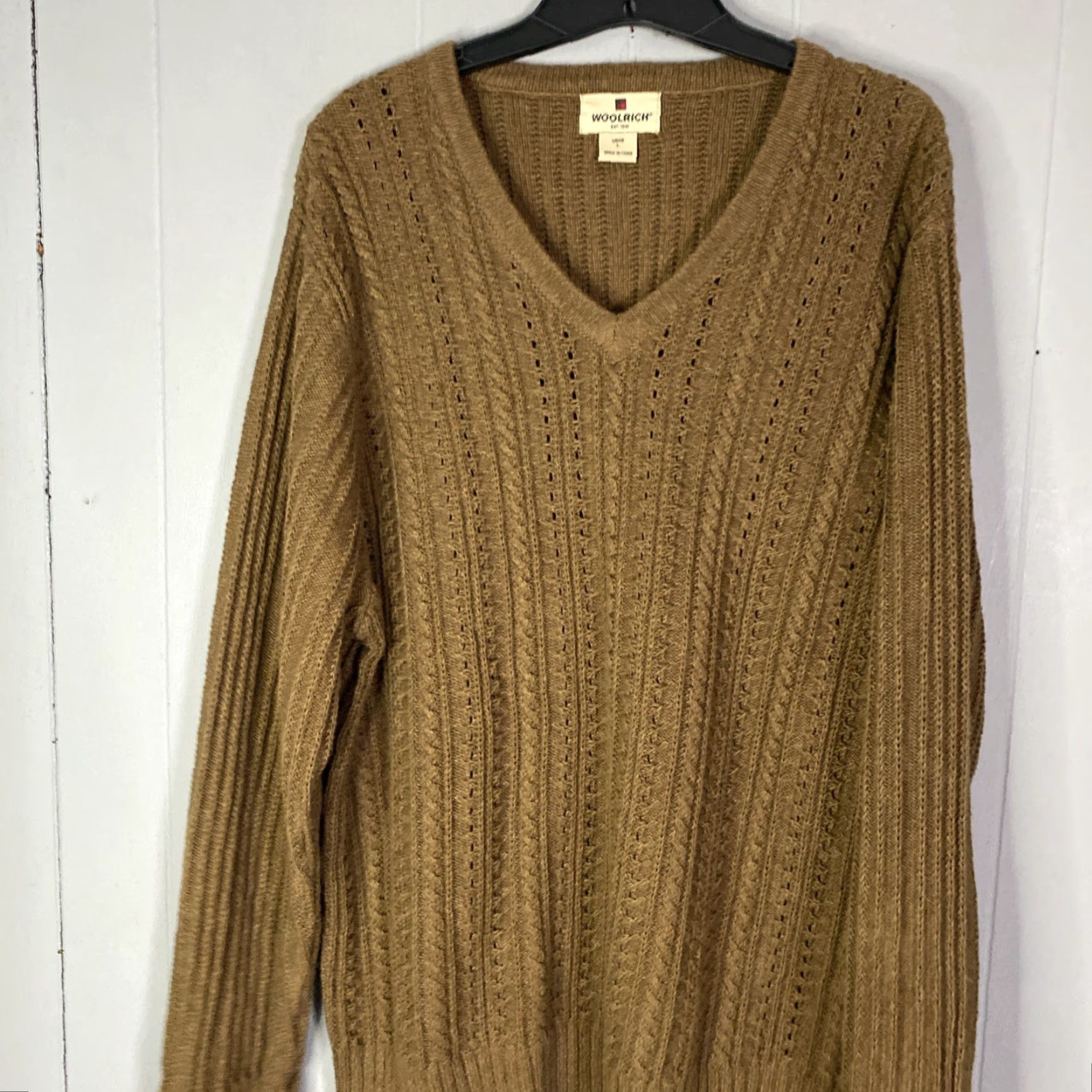 Vintage VINTAGE Woolrich Nutmeg Mens Fisherman Cable-Knit Chunky Sweater L 25x29 Knit Pullover Crew Neck Long Sleeve Brown 90s Classic Preppy Mens Size US L / EU 52-54 / 3 - 6 Thumbnail