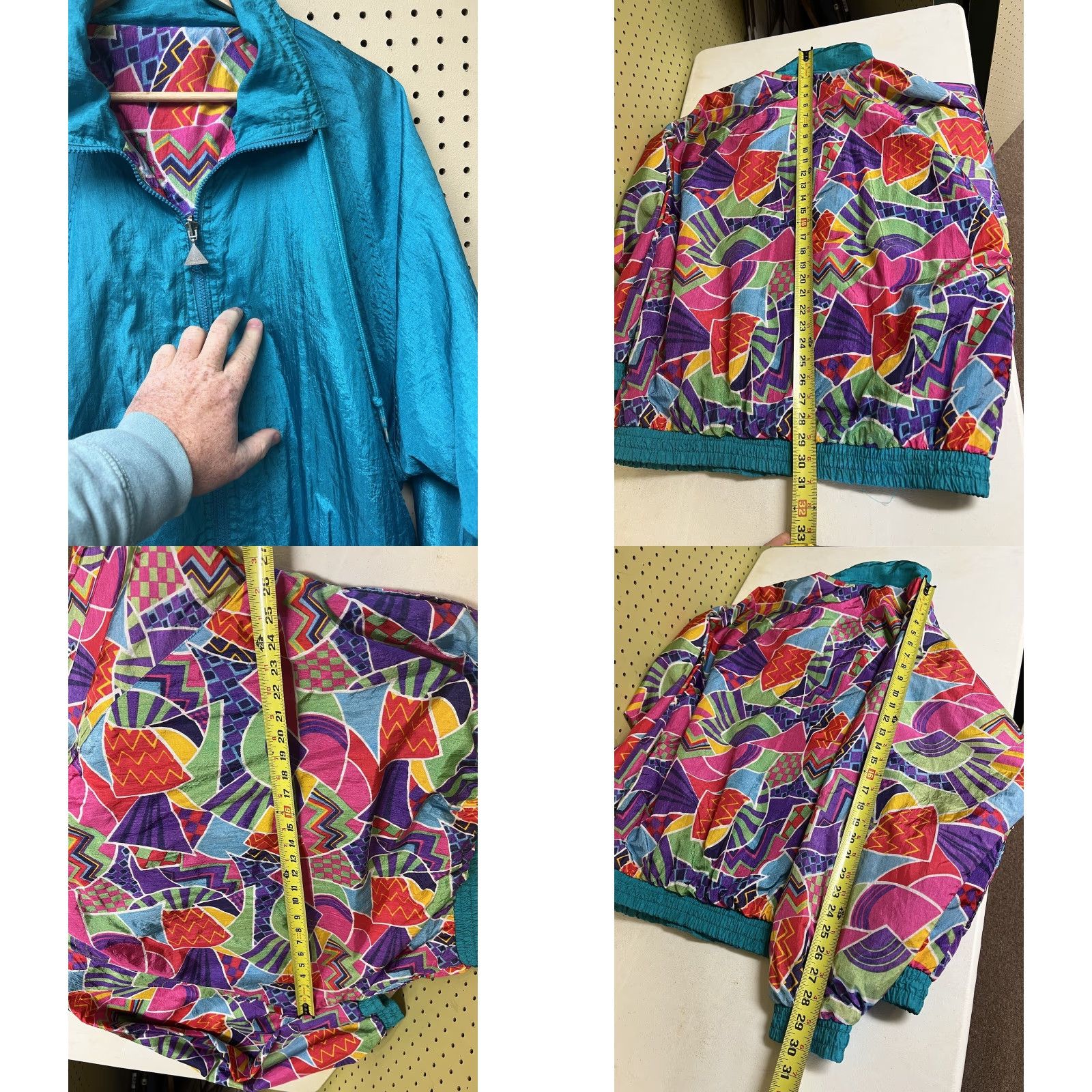 Altea Womens XL Nylon Jacket 1980’s Vintage Casual Isle Reversible Print Teal Zip Size XL / US 12-14 / IT 48-50 - 8 Thumbnail