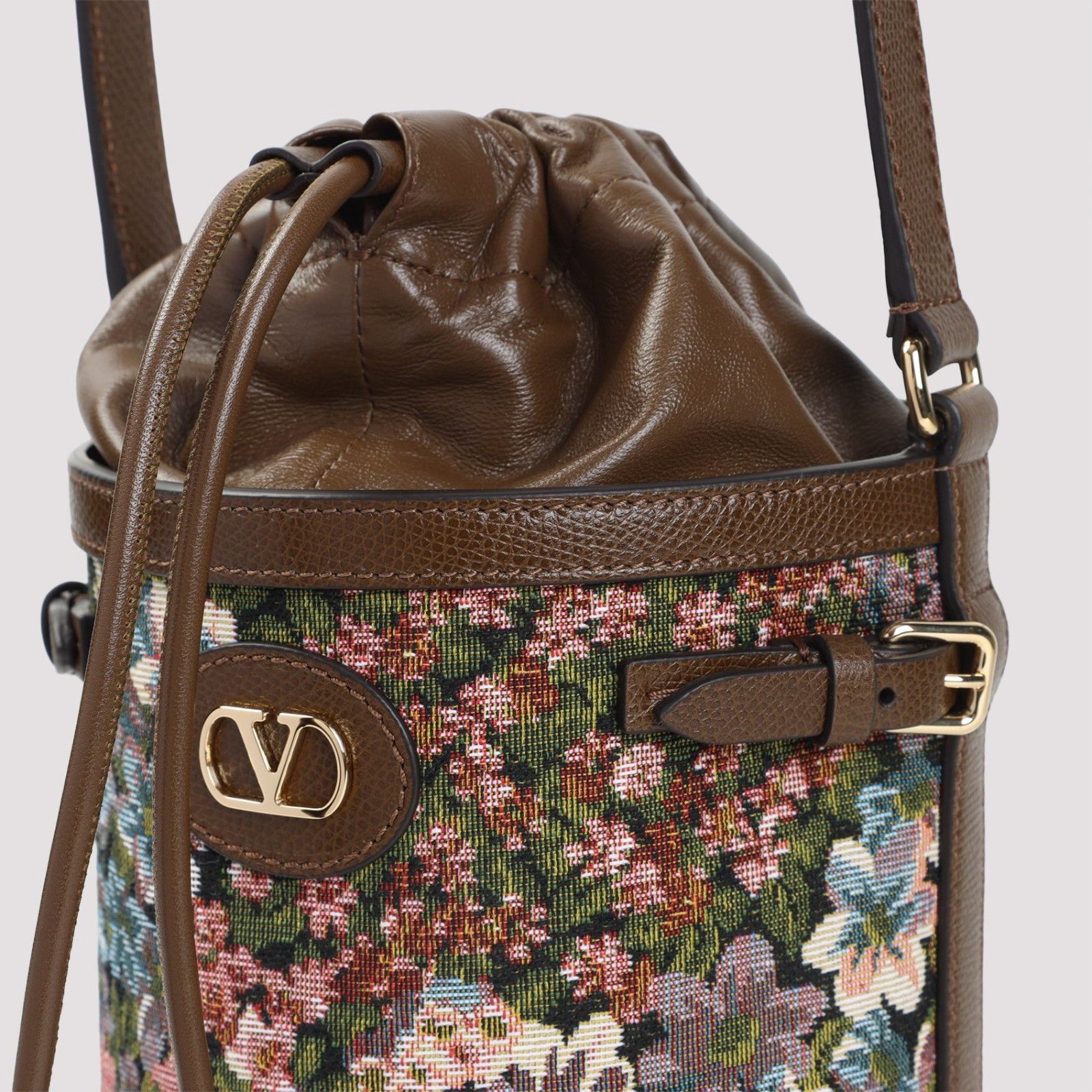 Valentino VALENTINO GARAVANI Flower Brown Cotton Bucket Bag New & Auth Size ONE SIZE - 4 Thumbnail