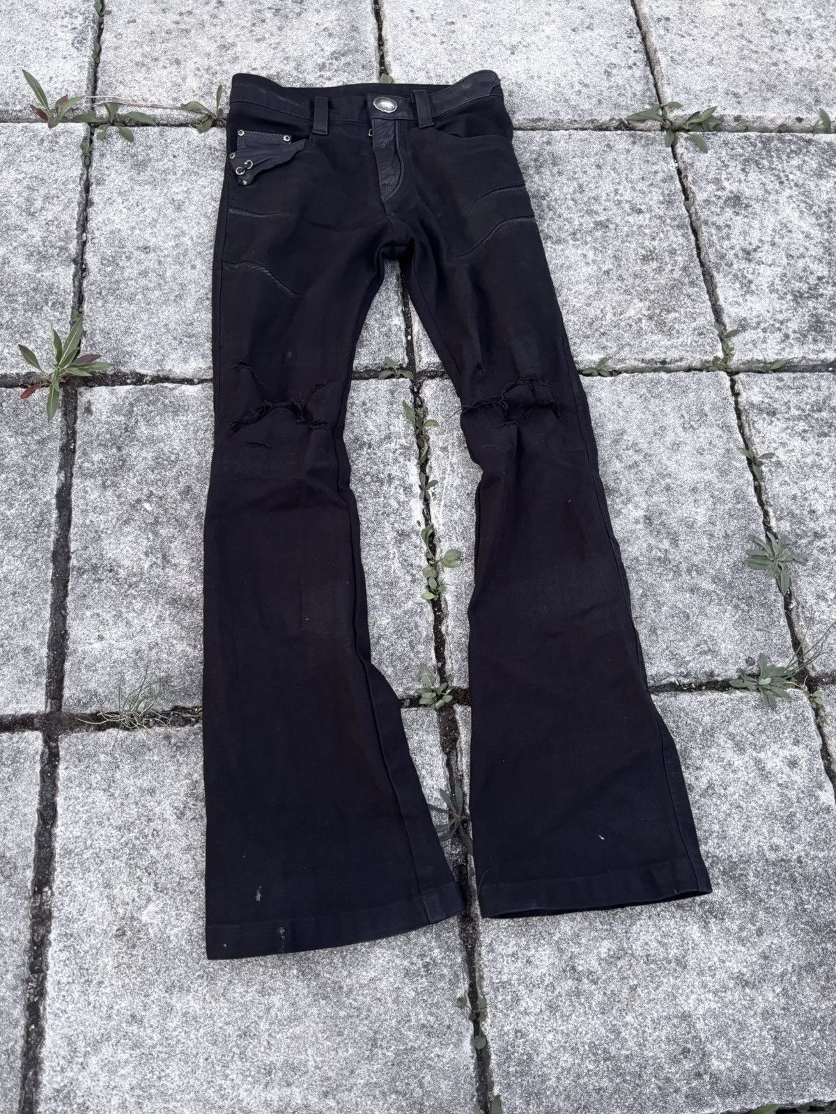 14th Addiction 14th Addiction leather hybrid waxed flared jeans Size US 28 / EU 44 - 2 Thumbnail