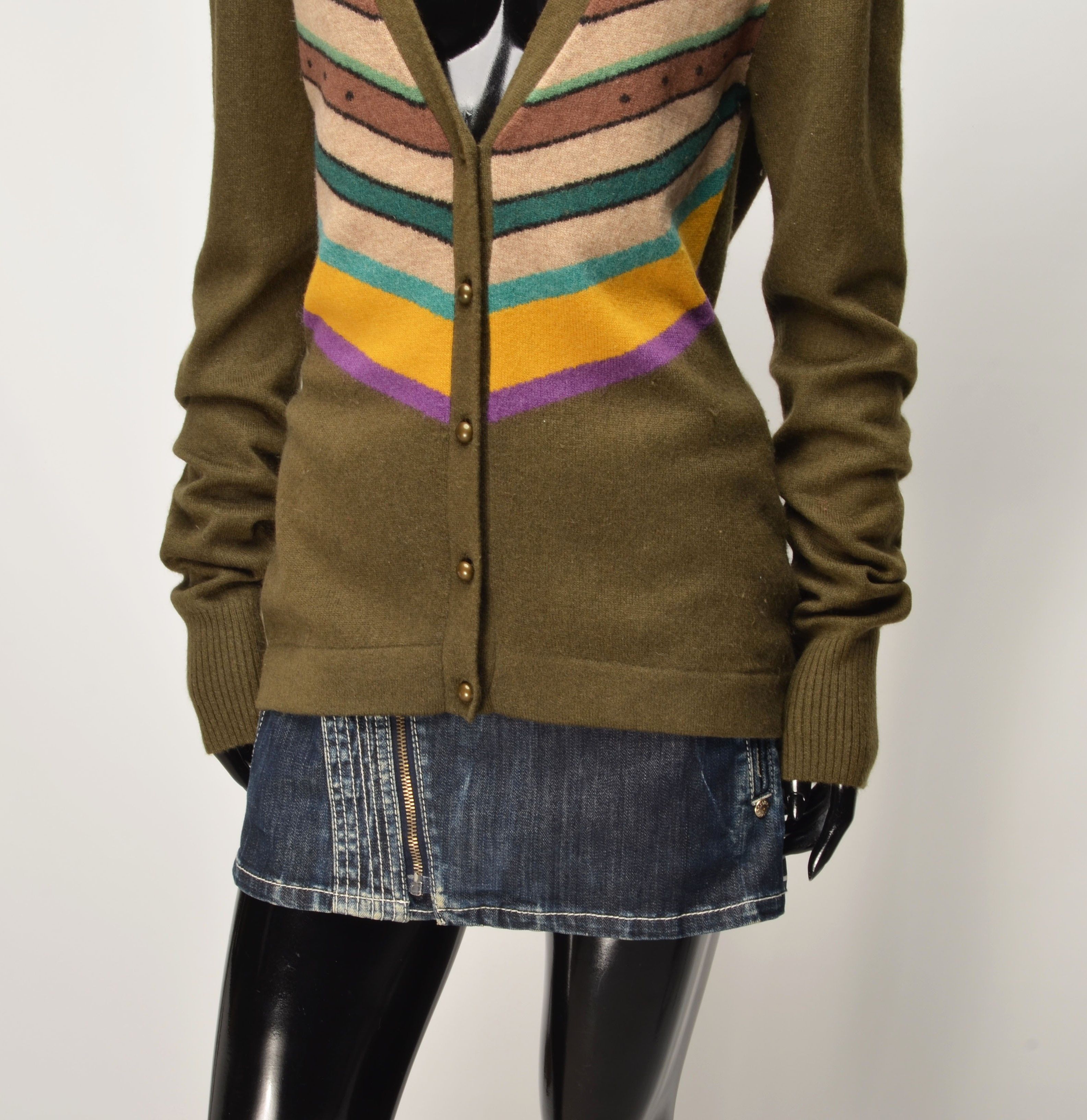 Weekend Max Mara Max Mara Weekend Soft Wool Multicolor V-Neck Cardigan Size L / US 10 / IT 46 - 3 Thumbnail