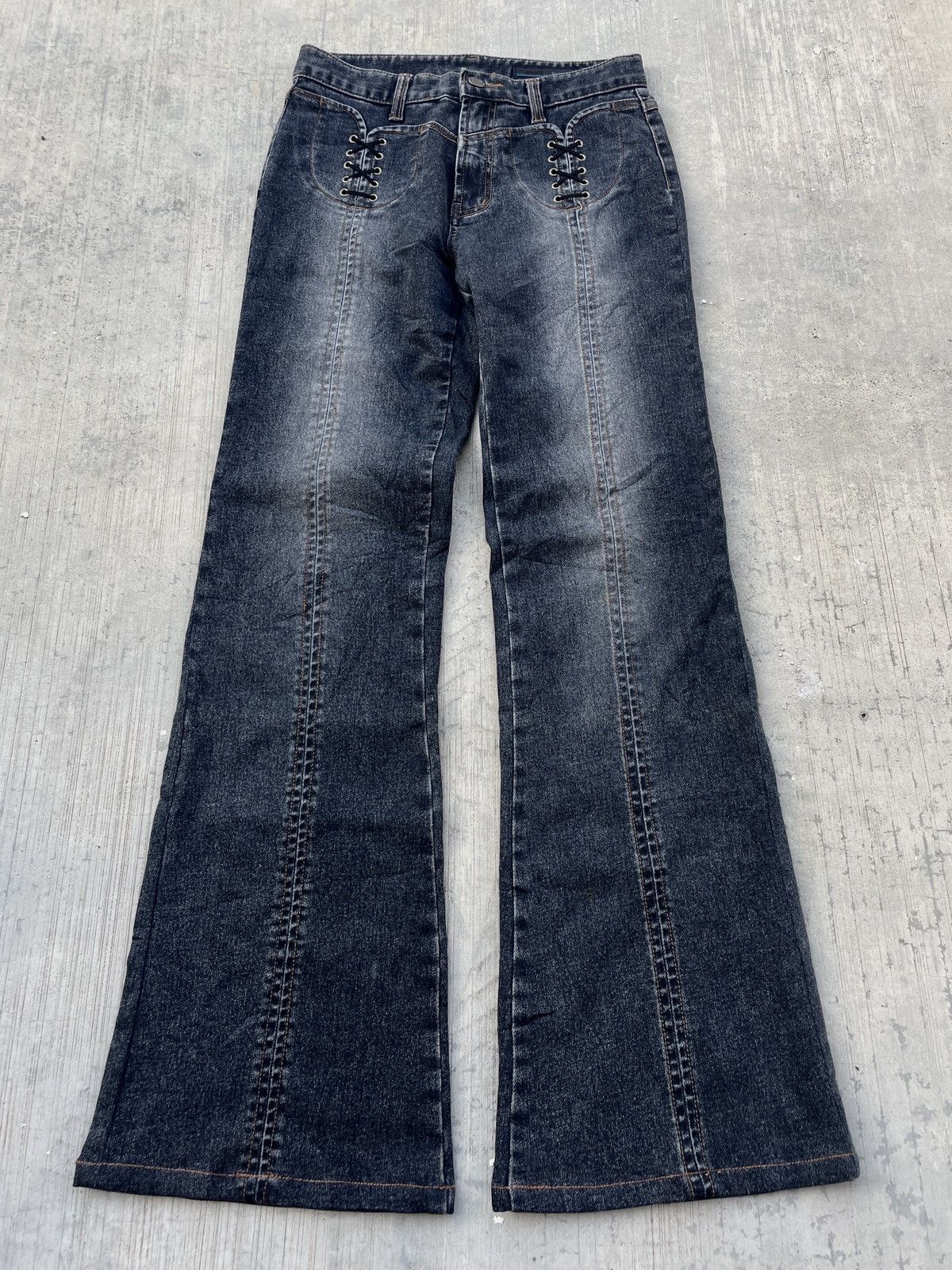 Japanese Brand 2000s JAPANESE BRAND BLUE JAM LACES UP FLARE JEANS Size US 27 - 1 Thumbnail