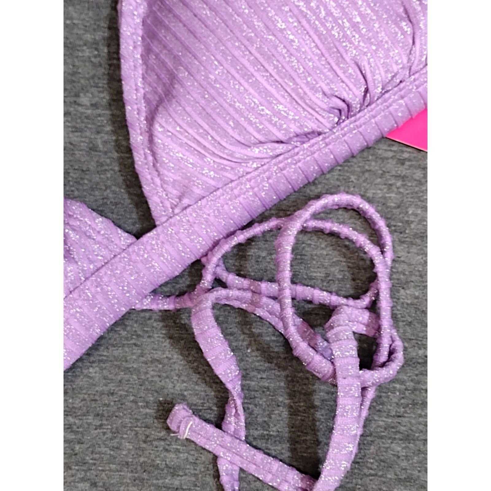 Vintage Xhilaration Women's Purple Glitter Detail Cross Back Bikini Top L Purple Glitter Detail Cross Back Padded Size L / US 10 / IT 46 - 7 Thumbnail