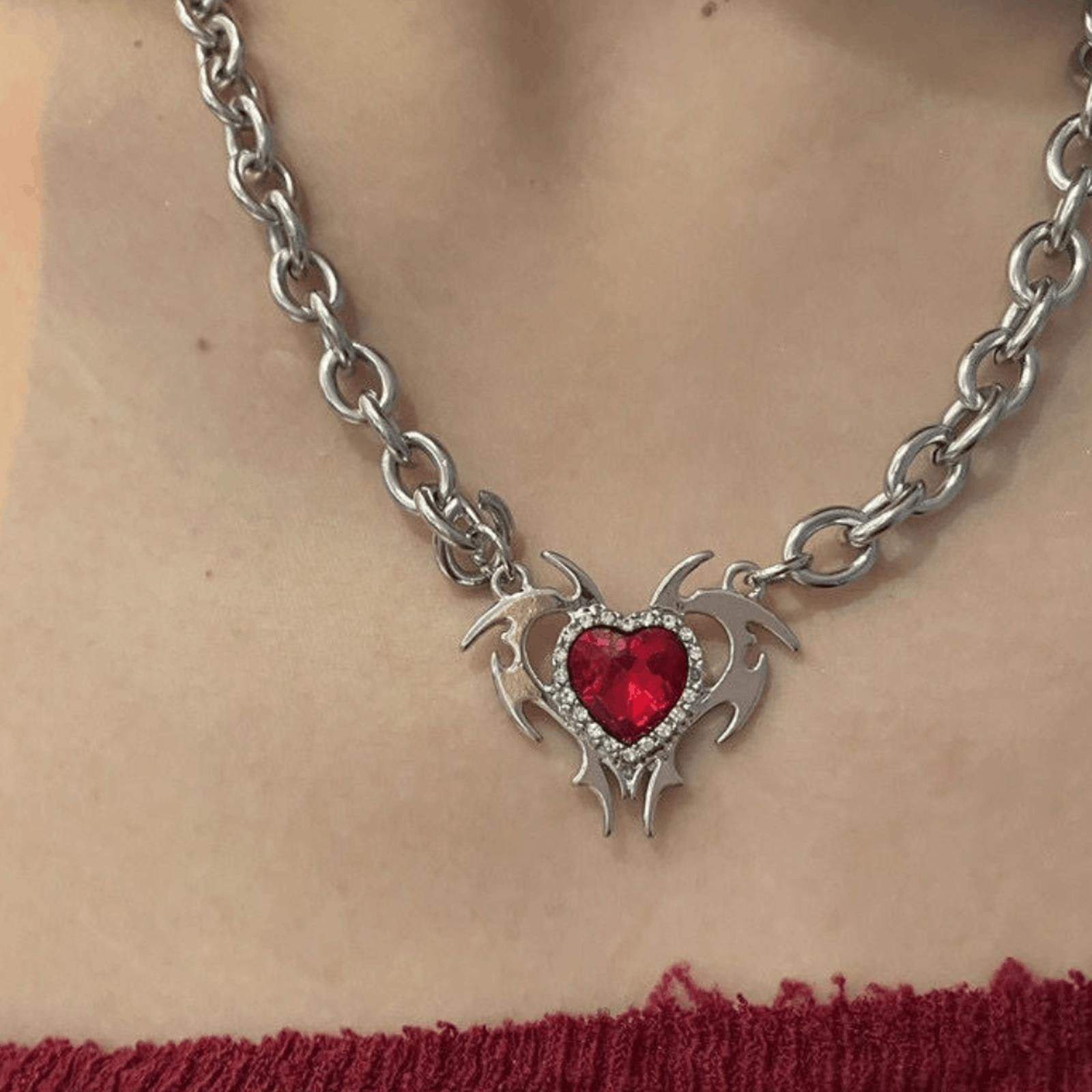 Jewelry y2k Grunge Burning Red Glass Necklace Size ONE SIZE - 2 Thumbnail