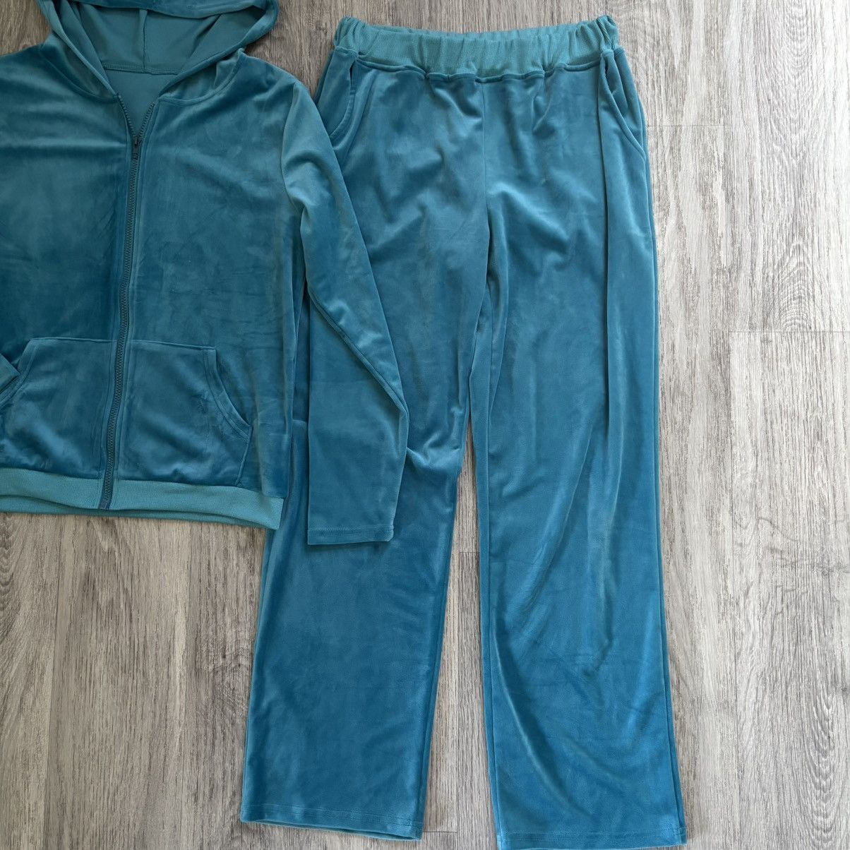 Velour Teal Track Suit Soft Cotton Blend Zip up Jacket Pants M Size M / US 6-8 / IT 42-44 - 3 Thumbnail