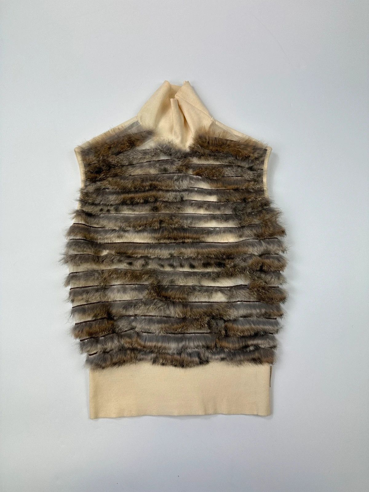 Gianfranco Ferre GianFranco Ferre Early 00’s Sleeveless Top Beige Fur & Mesh Size S / US 4 / IT 40 - 1 Thumbnail