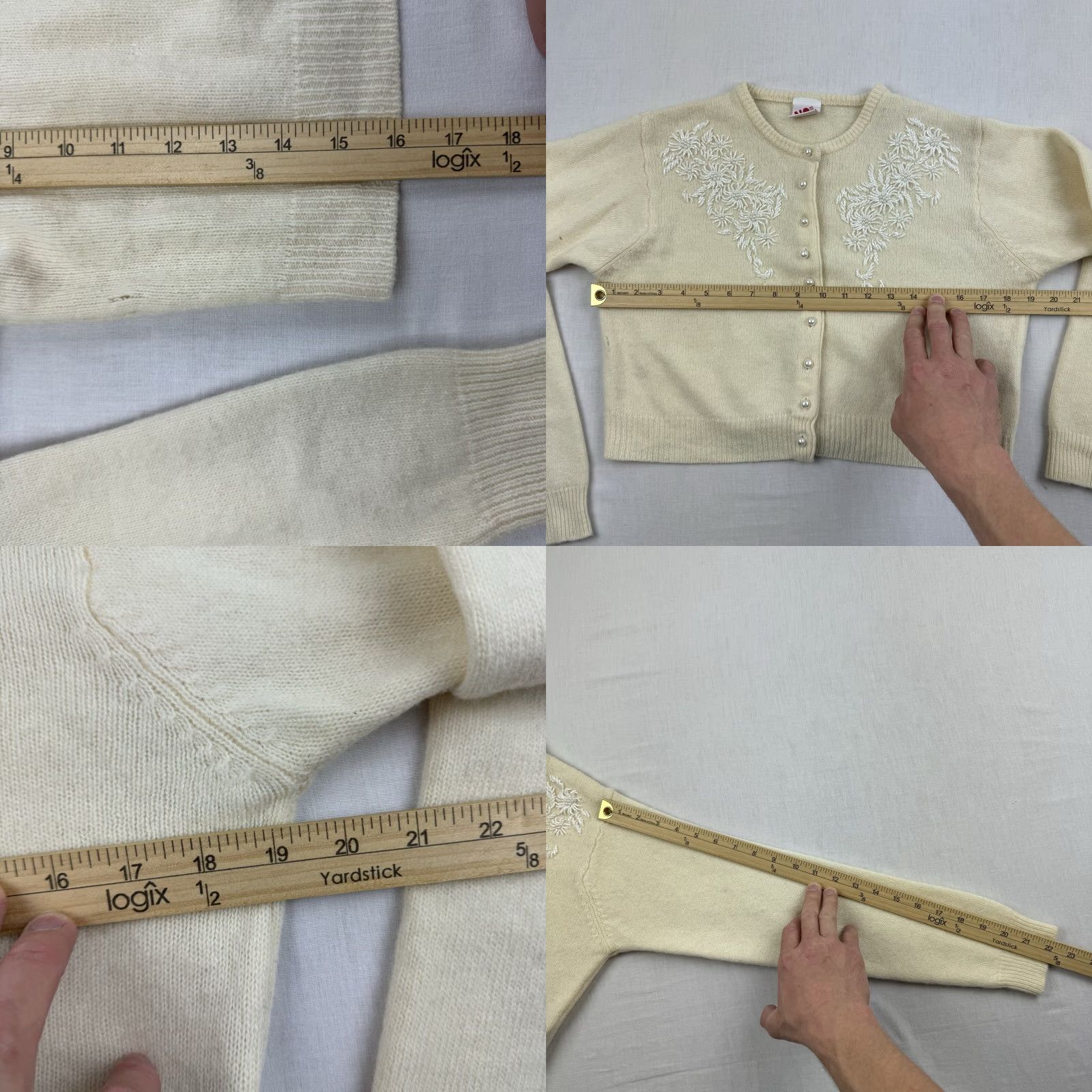 Vintage VINTAGE No Boundaries Womens Sweater Cardigan Long Sleeve Size M Ivory Beaded Pearls 90s Y2K Size M / US 6-8 / IT 42-44 - 8 Thumbnail