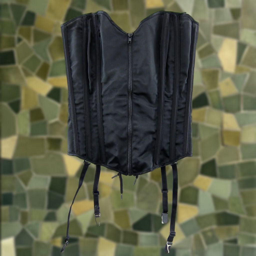 Vintage VINTAGE Shirley Of Hollywood Black Satin Bustier Woman 34 Lingerie Zip Lace Up Boned Satin Polyester 34 Black 90s Event Womens Size XXS / US 00 / IT 34 - 1 Thumbnail