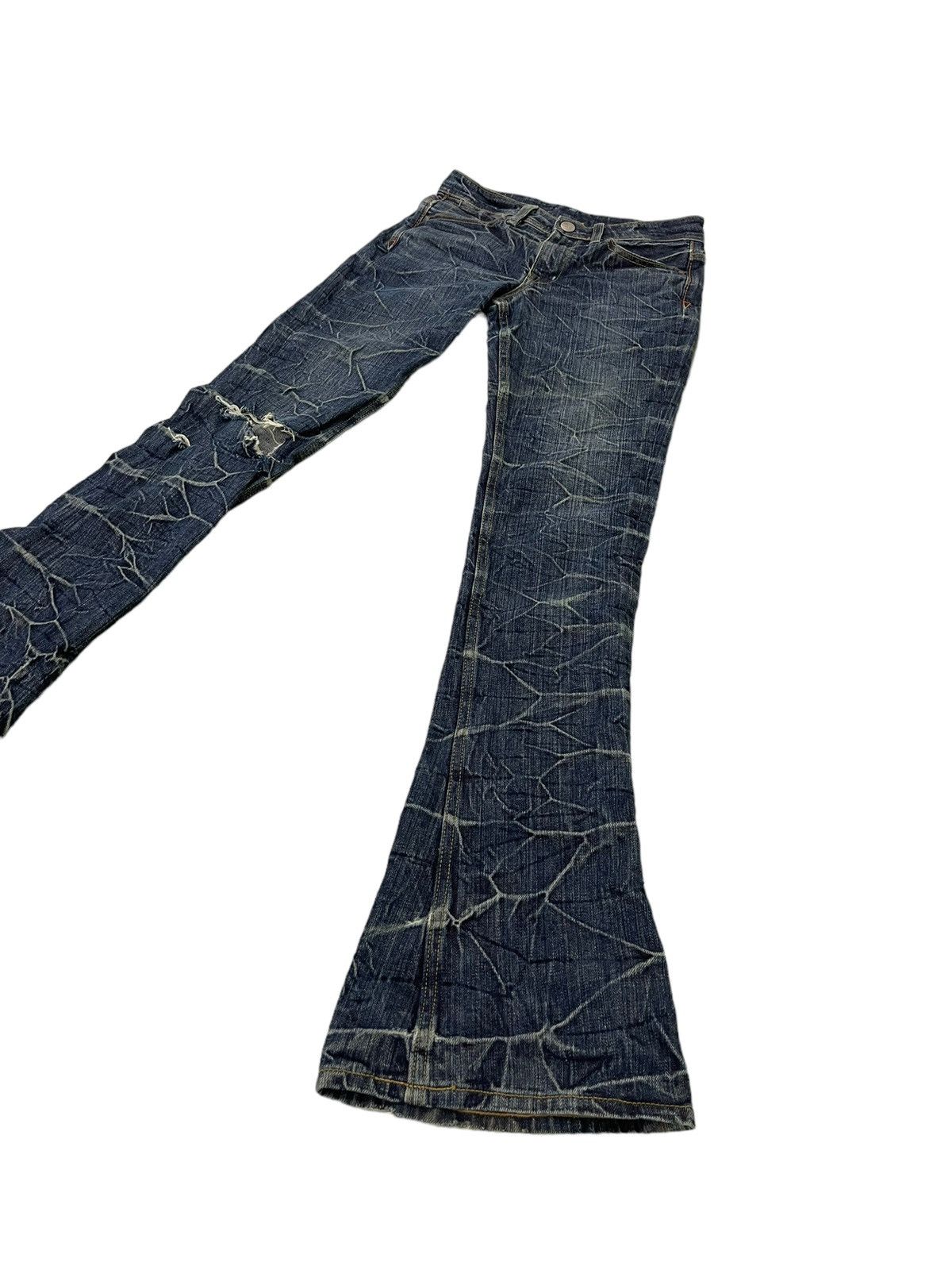 Japanese Brand Flare Jeans Brappers Honeycomb Distress Slim Low Rise 7🟦0 Size US 28 / EU 44 - 3 Thumbnail