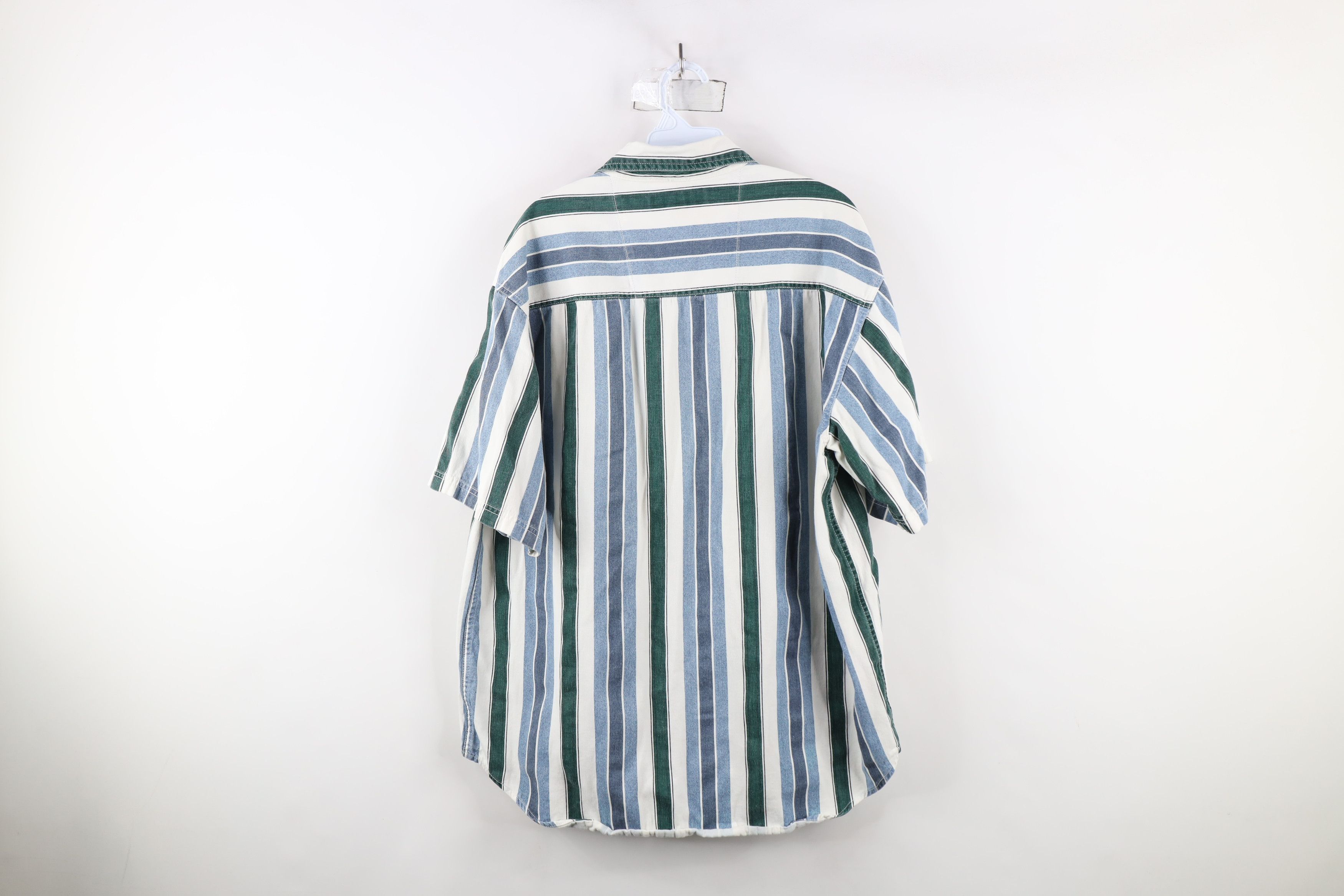 Vintage Vintage 90s Streetwear Striped Block Denim Button Shirt Size US L / EU 52-54 / 3 - 8 Thumbnail
