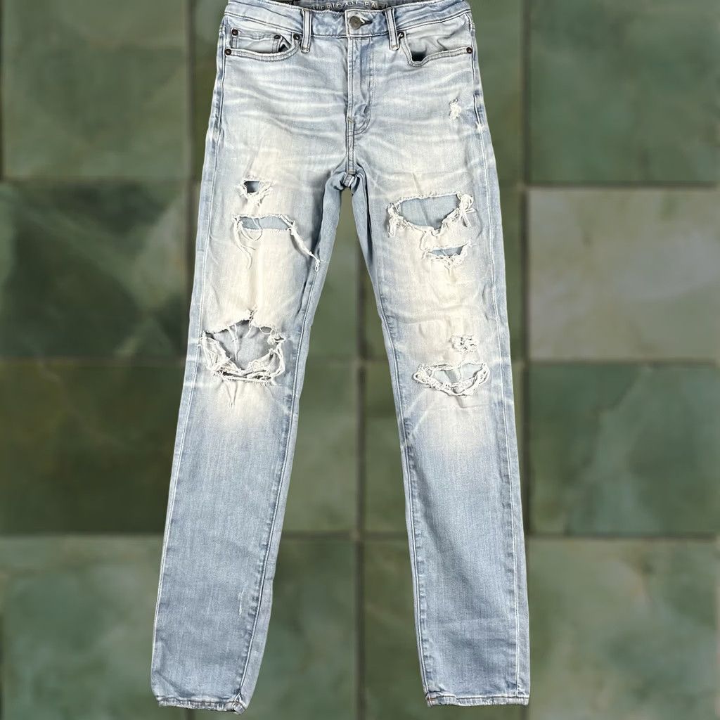 American Eagle Outfitters American Eagle AE Jeans Mens 30x34 Light Wash Slim Cozy Air Flex Distressed Size US 30 / EU 46 - 1 Thumbnail