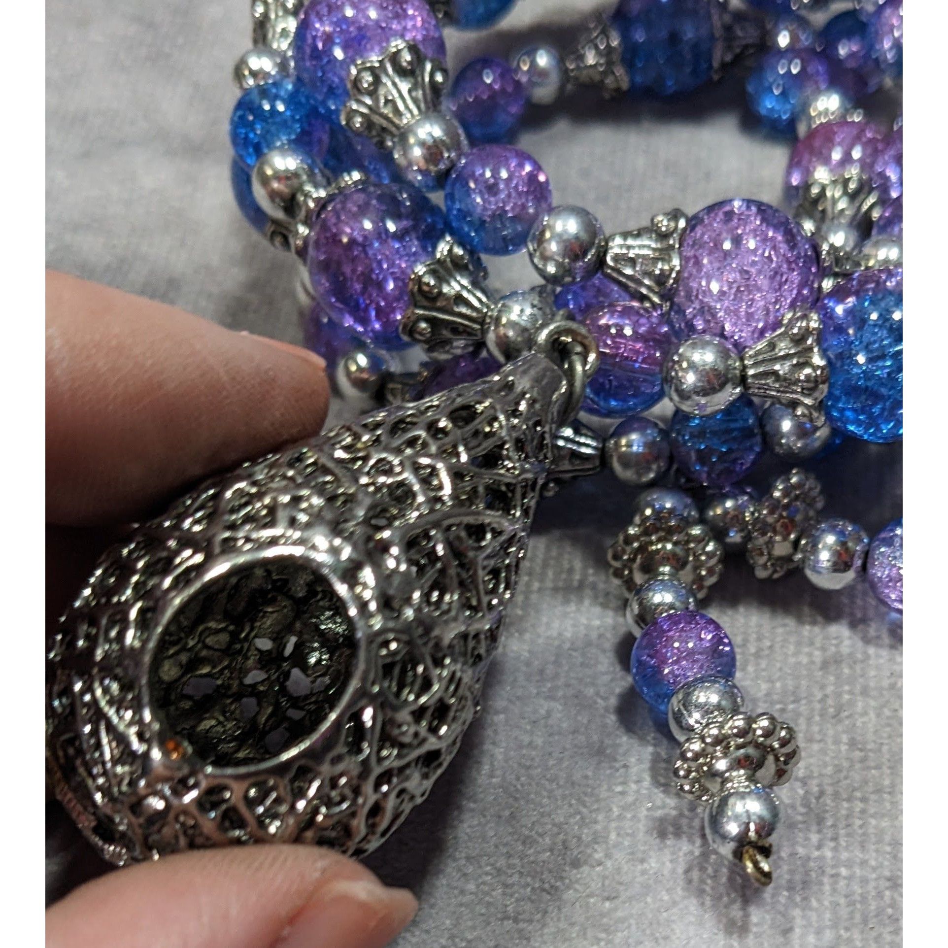 Handmade Handmade Fairycore Bird's Nest Blue And Purple Beaded Coil B Size ONE SIZE - 7 Thumbnail