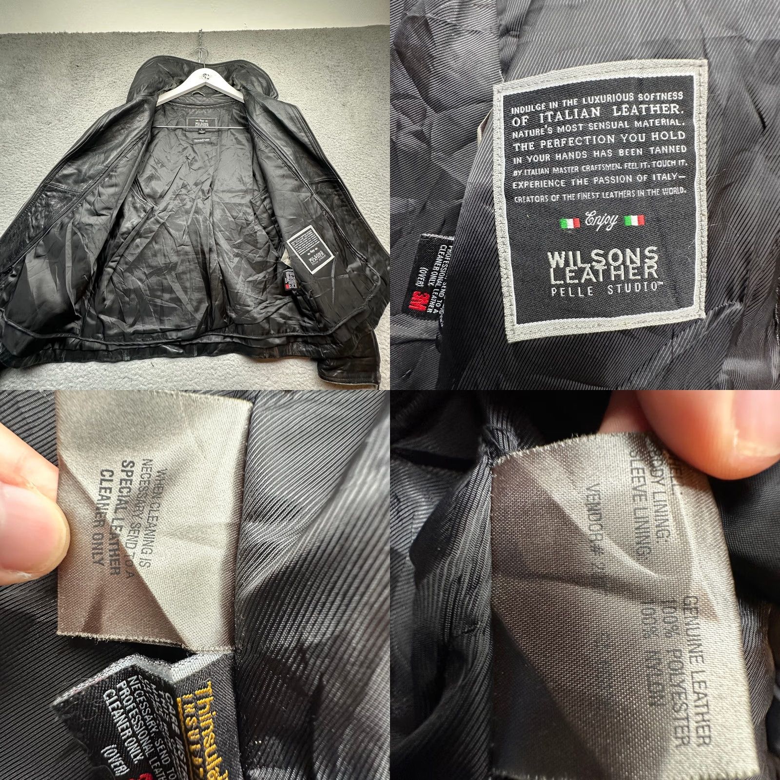 Vintage VINTAGE Wilsons Leather Pelle Studio Italy Thinsulate Bomber Leather Jacket Womens Large Black Full Zip Moto Motorcycle Jacket Womens Large Black Size L / US 10 / IT 46 - 8 Thumbnail