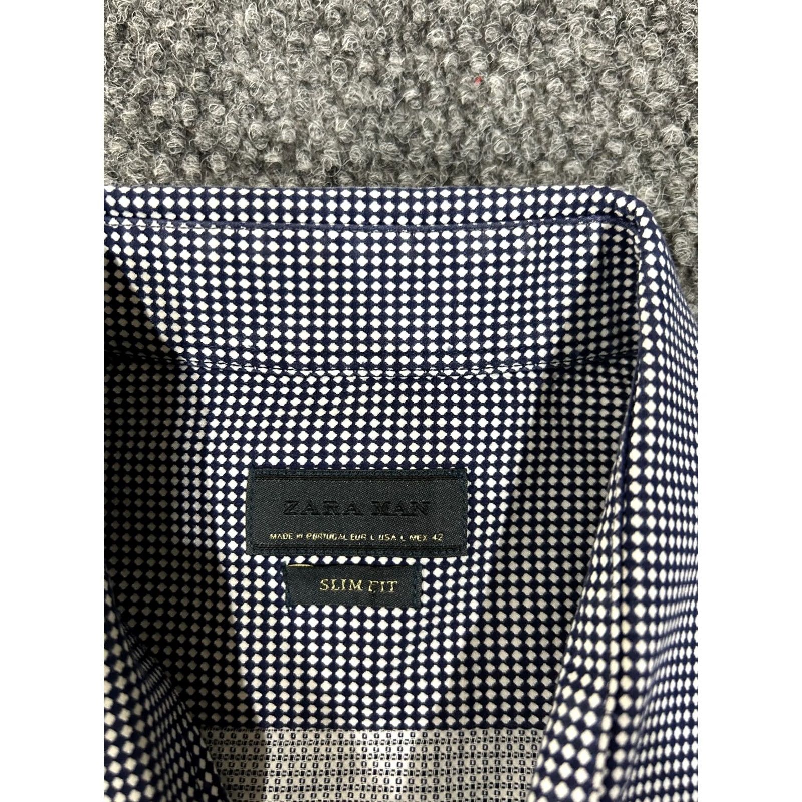 Zara Zara Button-Up Shirt Mens L Navy White Geometric Slim Fit Long Sleeve Casual Cotton Woven Pocket Logo Size US L / EU 52-54 / 3 - 4 Thumbnail