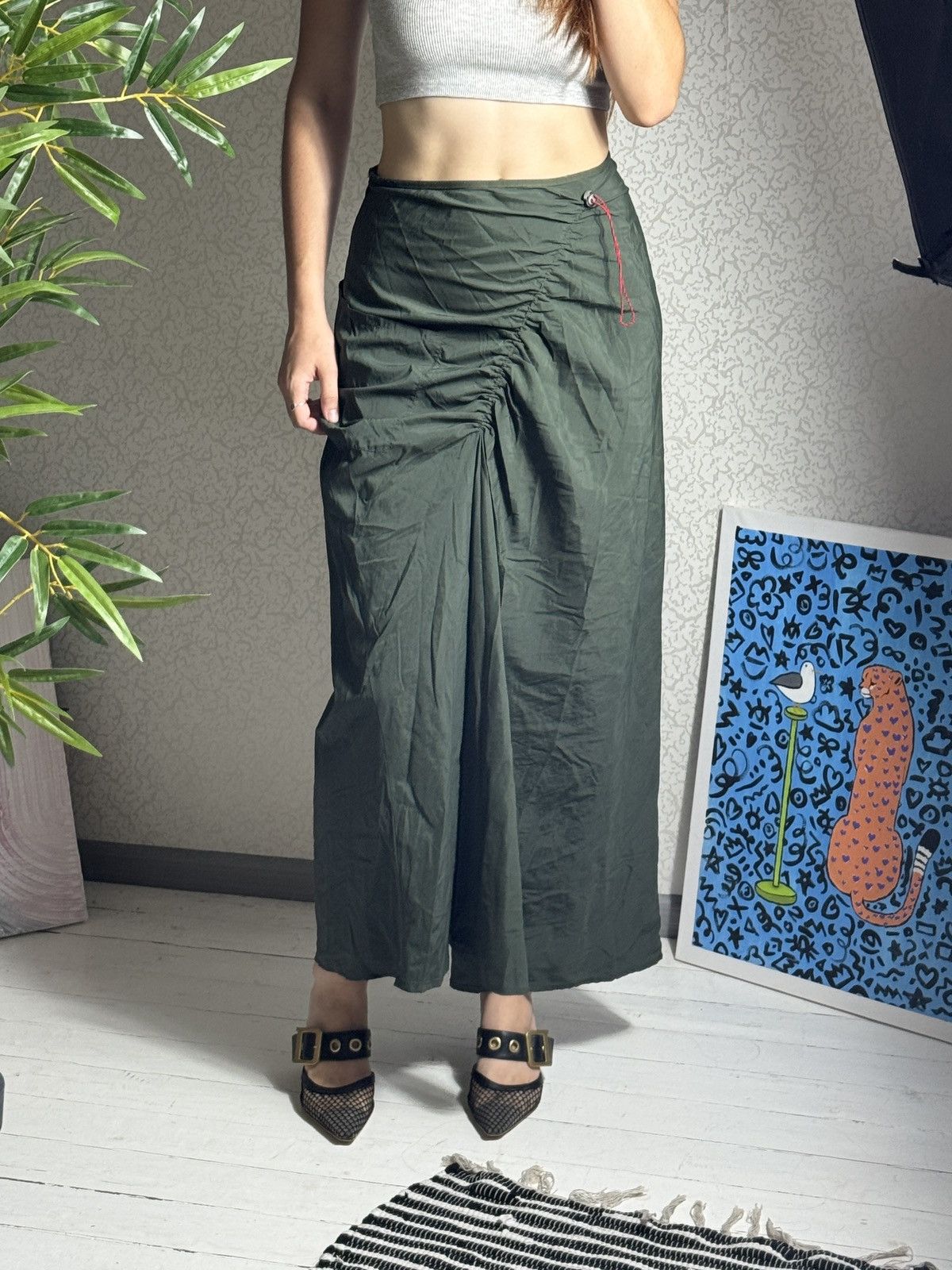 Cop Copine VINTAGE COP COPINE 2000s MAXI NYLON DRAWSTRING SKIRT Size 28" / US 6 / IT 42 - 2 Thumbnail