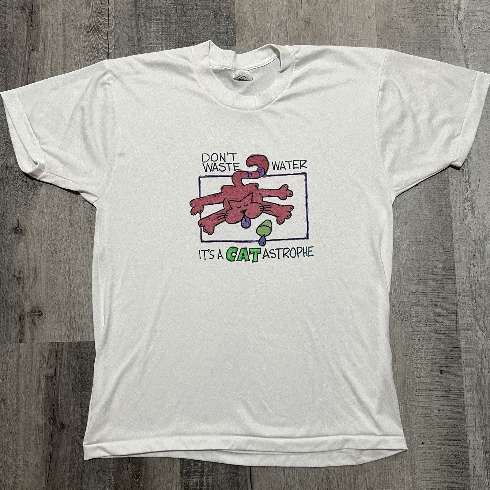 Sears VTG 70s/80s Sears Roebucks "Don't Waste Water" Cat T Shirt Size US XL / EU 56 / 4 - 1 Thumbnail