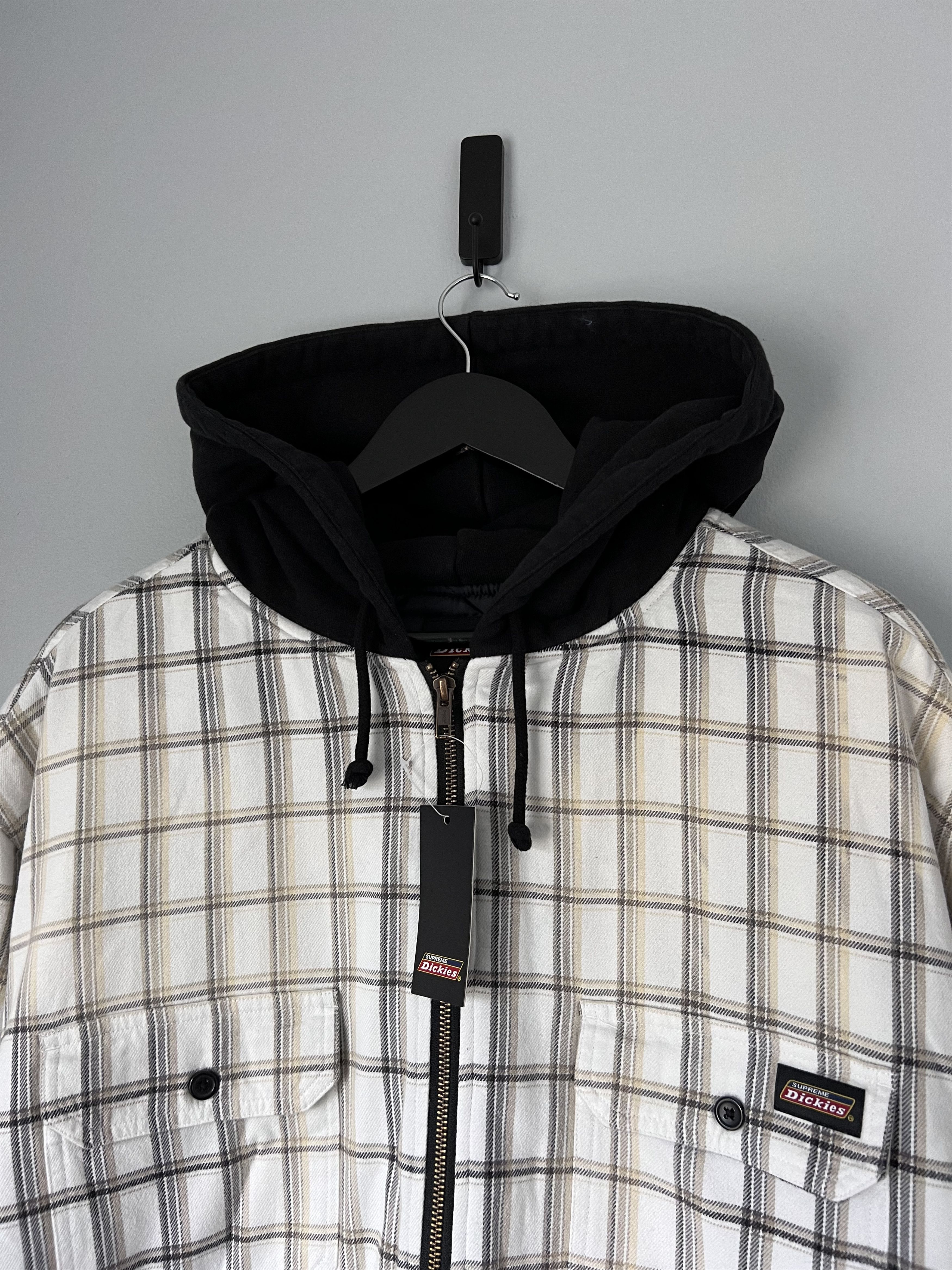 Supreme Dickies Plaid Hooded Zip Shirt Jacket in White