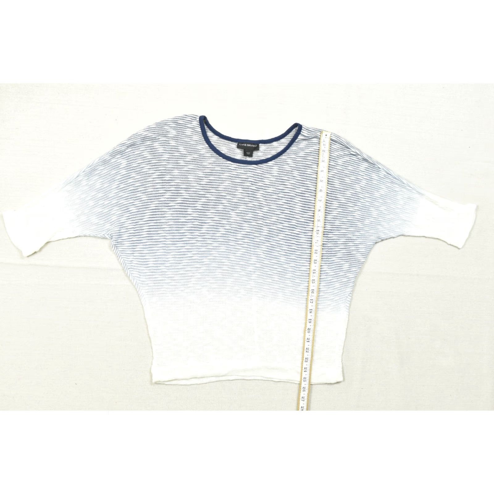 Vintage Lane Bryant Women 14/16 Blue White Ombre Striped Knit Dolman Sleeve Top Shirt Pullover Round Neck Short Sleeve Casual Basic Knit Top Mens? Size XL / US 12-14 / IT 48-50 - 4 Thumbnail