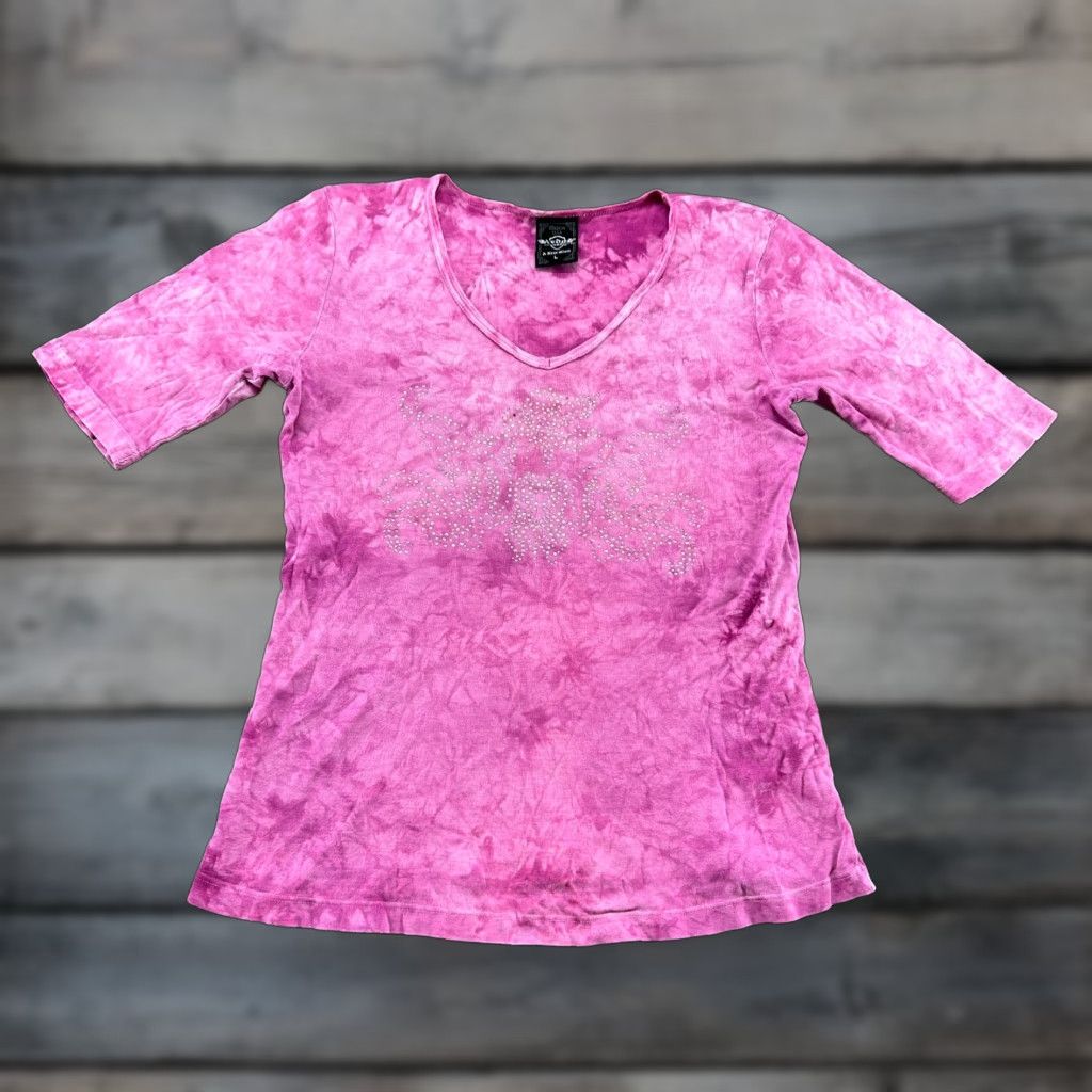 Vintage VINTAGE Sledge Shirt Womens L Pink V Neck Tie Dye Rhinestone USA Made 90s Y2K Shirt Womens L Pink Rhinestone Tie Dye V-Neck USA Made 90s Size L / US 10 / IT 46 - 1 Thumbnail
