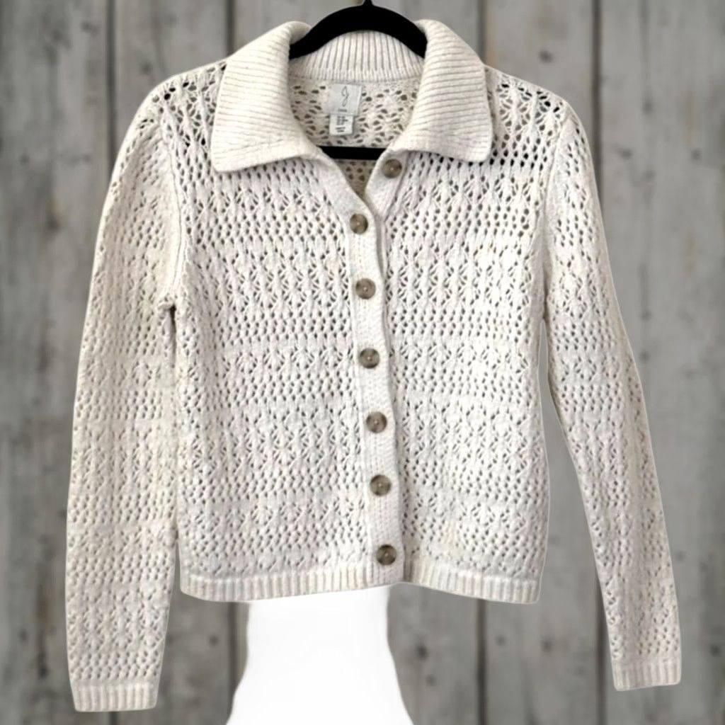 Joie Joie Cardigan Shirt Womens Medium White Open-Stitch Collar Button Formal Office 90s? Size M / US 6-8 / IT 42-44 - 1 Thumbnail