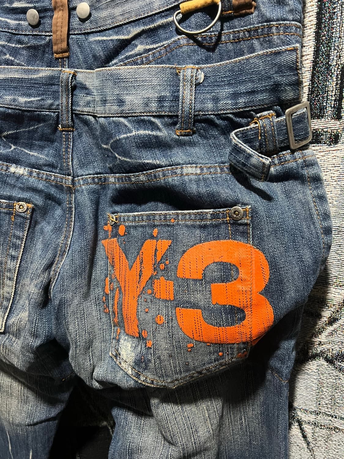 Japanese Brand DOUBLE WAIST Remake Y3 printed denim pant Size US 33 - 8 Thumbnail