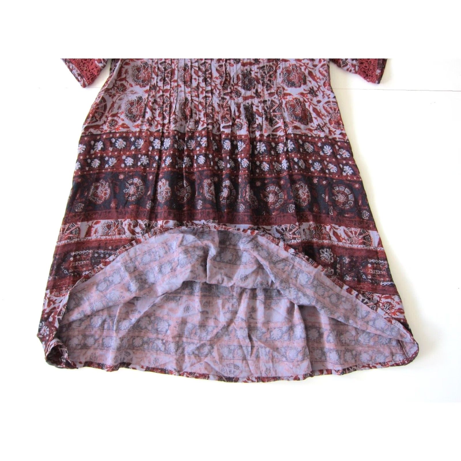 Vintage VINTAGE Ecote' 100% Rayon Purple Red Floral Paisley Short Sleeve Tunic Smock Dress XS Size 26" / US 2 / IT 38 - 7 Thumbnail