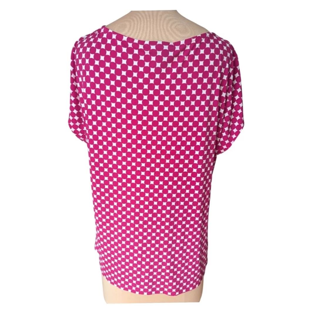 Worthington Worthington Pink White Geometric Circle Print Scoop Neck Short Sleeve Top Womens 1X Retro Size XL / US 12-14 / IT 48-50 - 2 Thumbnail