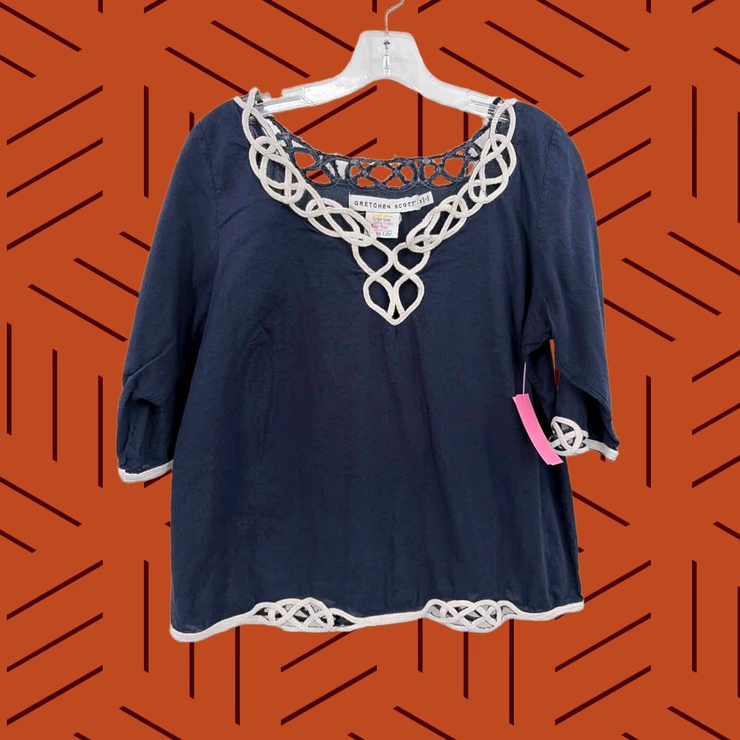 Vintage Gretchen Scott Blouse Navy Medium Size M / US 6-8 / IT 42-44 - 1 Thumbnail