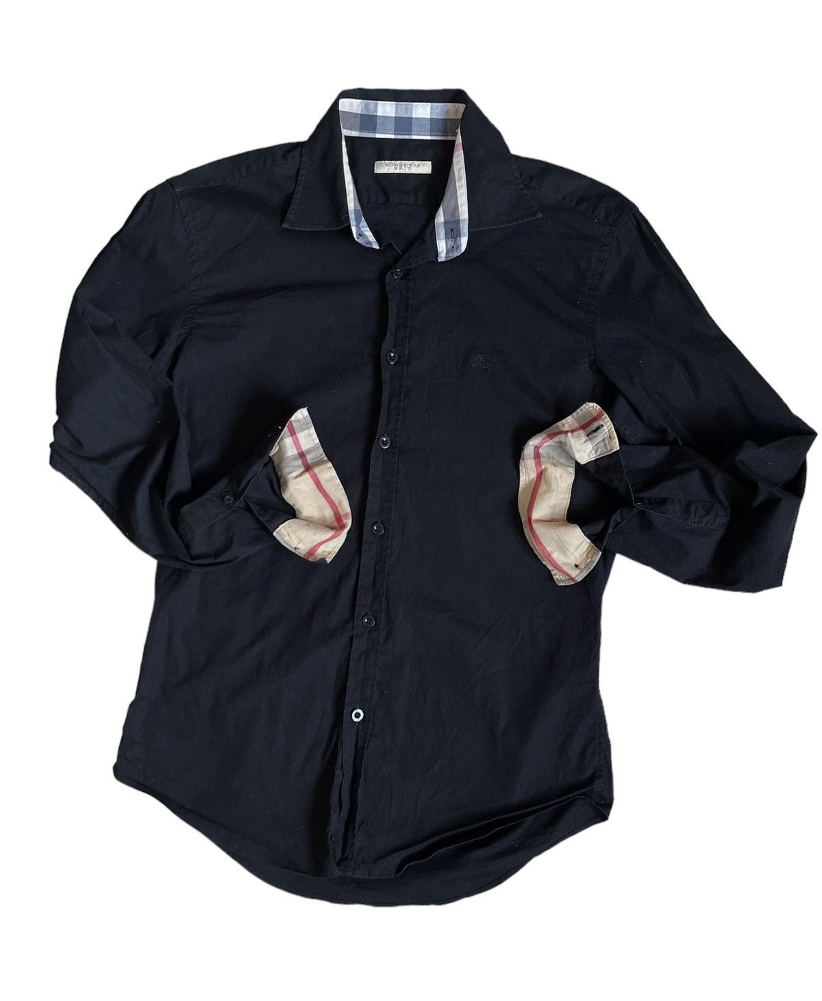 BURBERRY - BURBERRY BRIT BLACK 長袖 Burberry Brit Black Stretch Cotton Long Sleeve Shirt M