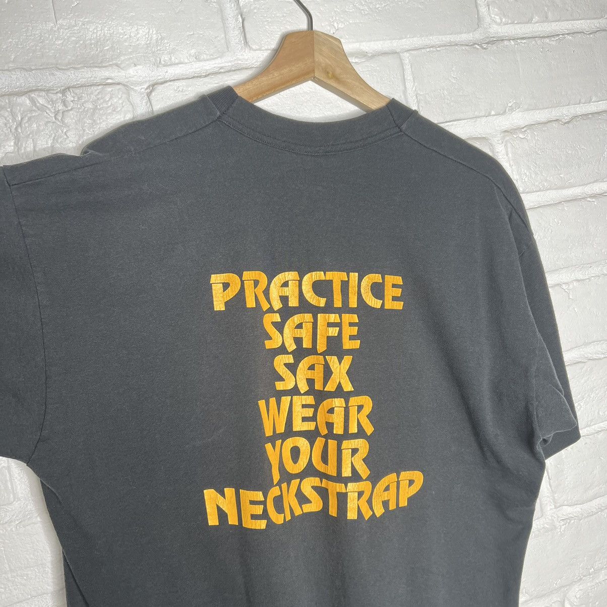 image of Fruit Of The Loom x Vintage 90's Practice Safe Sex Humor Shirt in Black, Men's (Size XL)