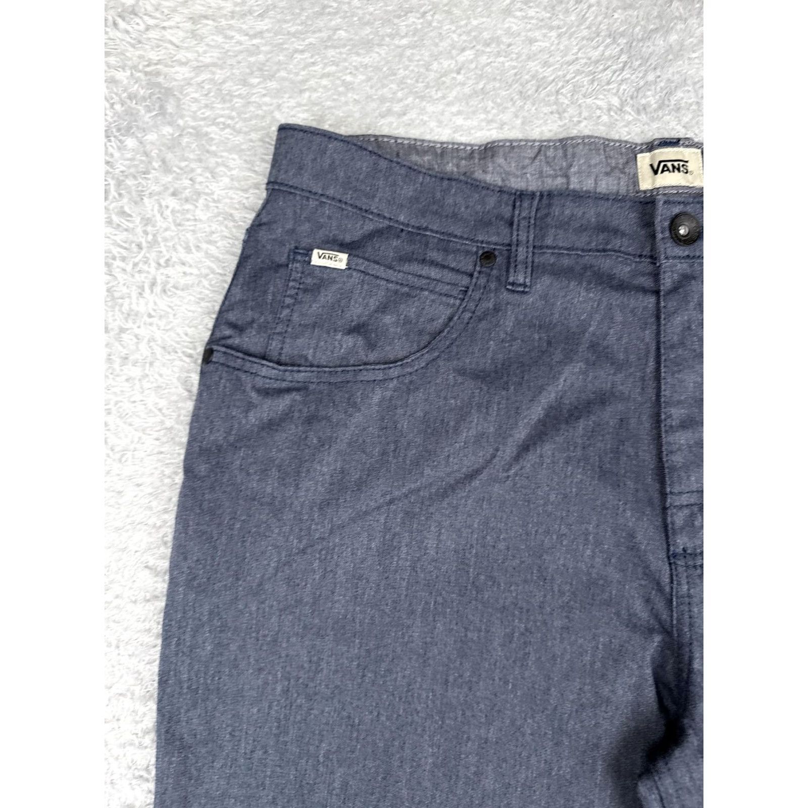 Vans VANS Mens Chino Shorts 36 Blue Denim 5-Pocket Flat Front Zip Fly Casual Skate Spin: 11" Inseam, Medium Wash, Regular Fit, Cotton Blend, Outdoor Mens Size US 36 / EU 52 - 4 Thumbnail