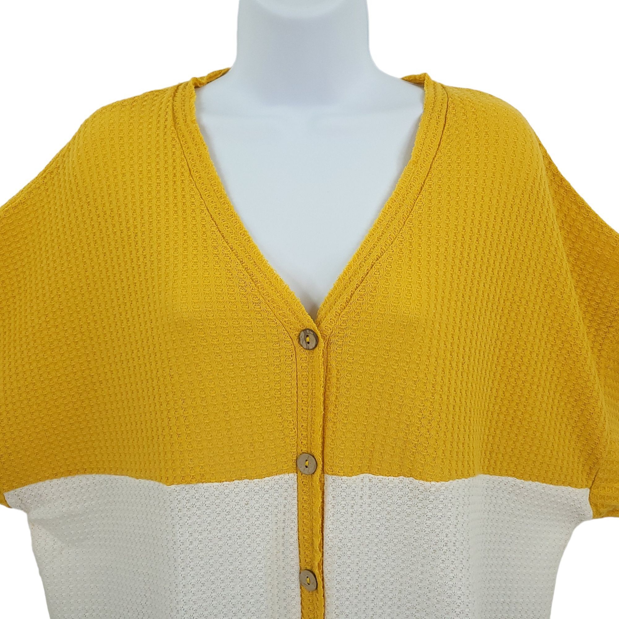 Other Umgee Waffle Knit Top Short Sleeve Womens S Mustard White Size S / US 4 / IT 40 - 3 Thumbnail