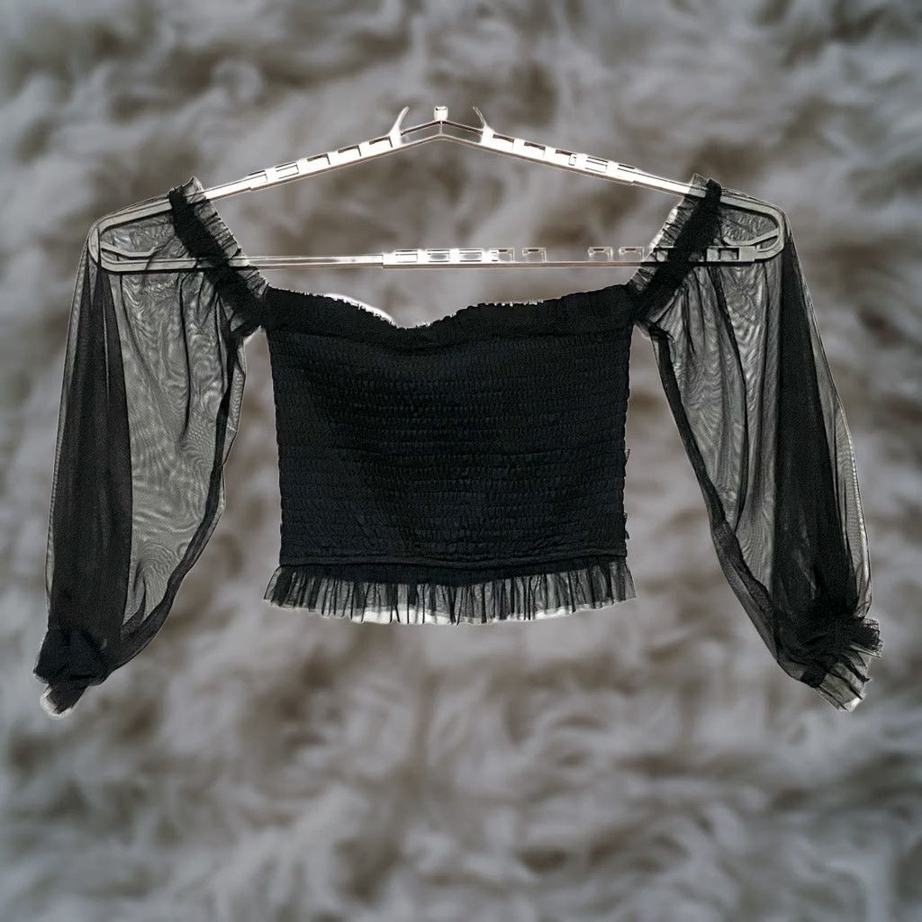 Vintage Buckle Black Crop Top M Off Shoulder Whimsigoth Dark Romantic Fairy Boho NWT Blouse Shirt Womens Size M / US 6-8 / IT 42-44 - 1 Thumbnail